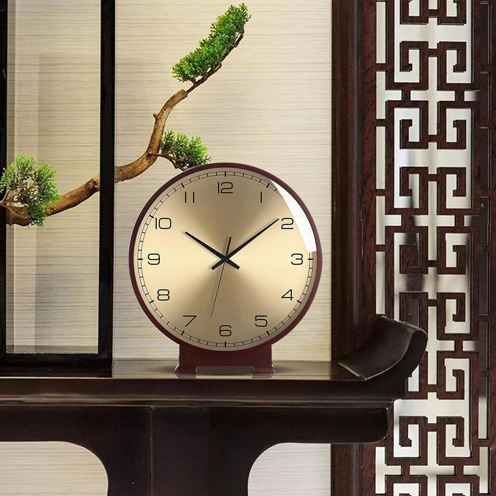 Solid Wood Mantel Clocks, Silent Decorative Desk Clock, Shelf Clock, Easy to Read, Battery Operated, Mantel Clocks with Chimes,Battery Operated for Living Room, Fireplace, Office,Home Decoration 10nch