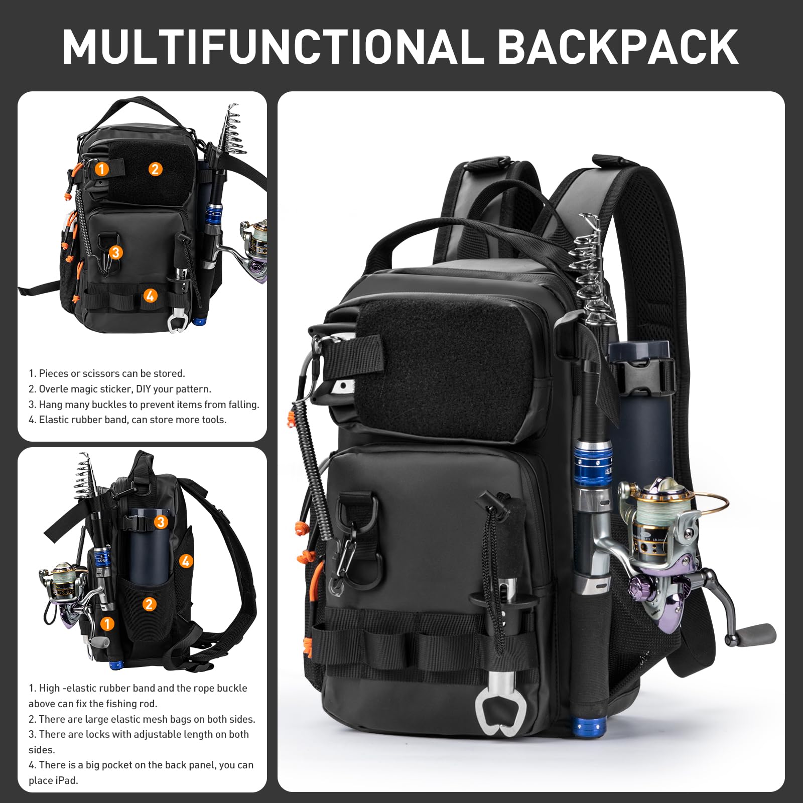 THKFISH Waterproof Fishing Tackle Backpack With Chair & Rod Holders