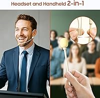 Vista 5 de Micrófono de auriculares inalámbricos, sistema de altavoz de micrófono de cabeza UHF, micrófonos amplificadores de voz profesionales beige