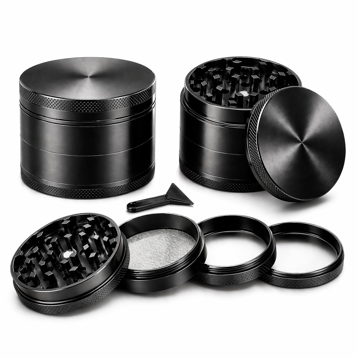 Herb Grinder [UK Brand] Metal Grinder – Premium Zinc Alloy (2,15inches) with Stainless Steel Screen and Magnetic Lid – Pollen Catcher & Scraper (Black)