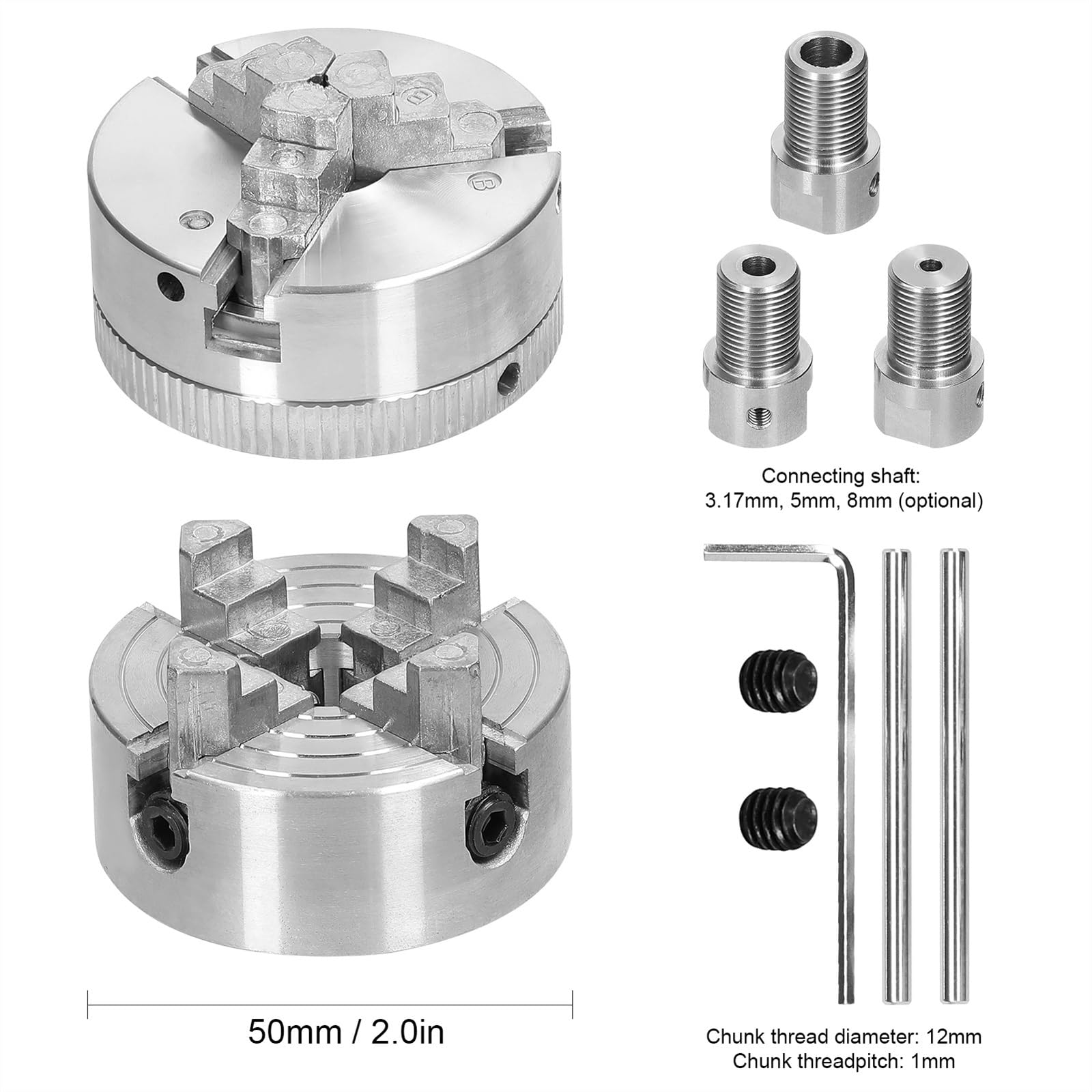 Mandril de Torno, 3 mandíbulas/4 mandíbulas, Perno de Montaje autocentrante Manual for máquina de torneado y fresado(3 jaws-5mm)