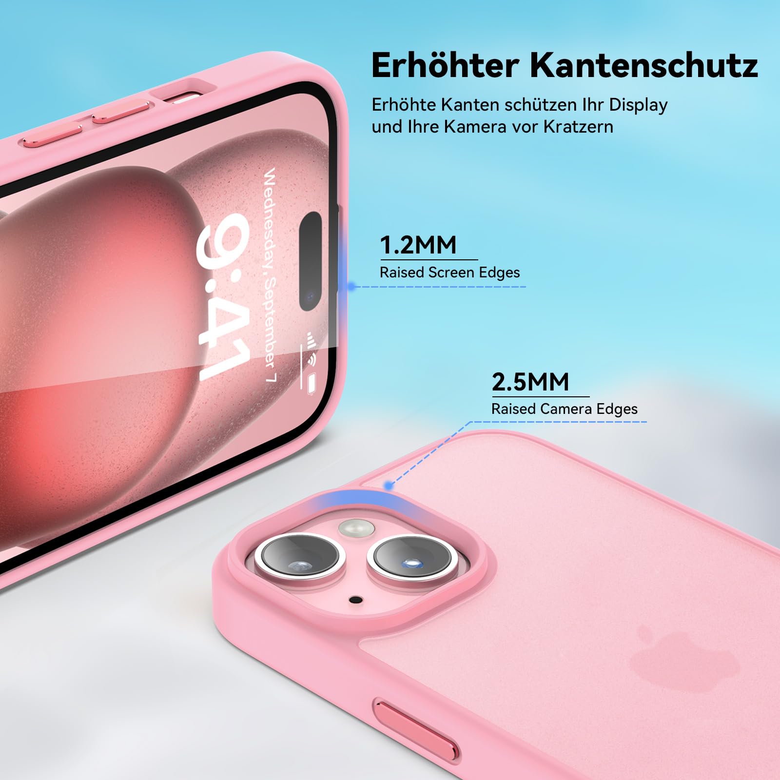 Opkiegrn Cover per iPhone 16e / 15/14 / 13, Antigraffio Antiurto Anti Ingiallimento Antishock Anticaduta Grado Militare Potettiva, Slim Trasparente HD Custodia per iPhone 16e / 15/14 / 13, Rosa Calda