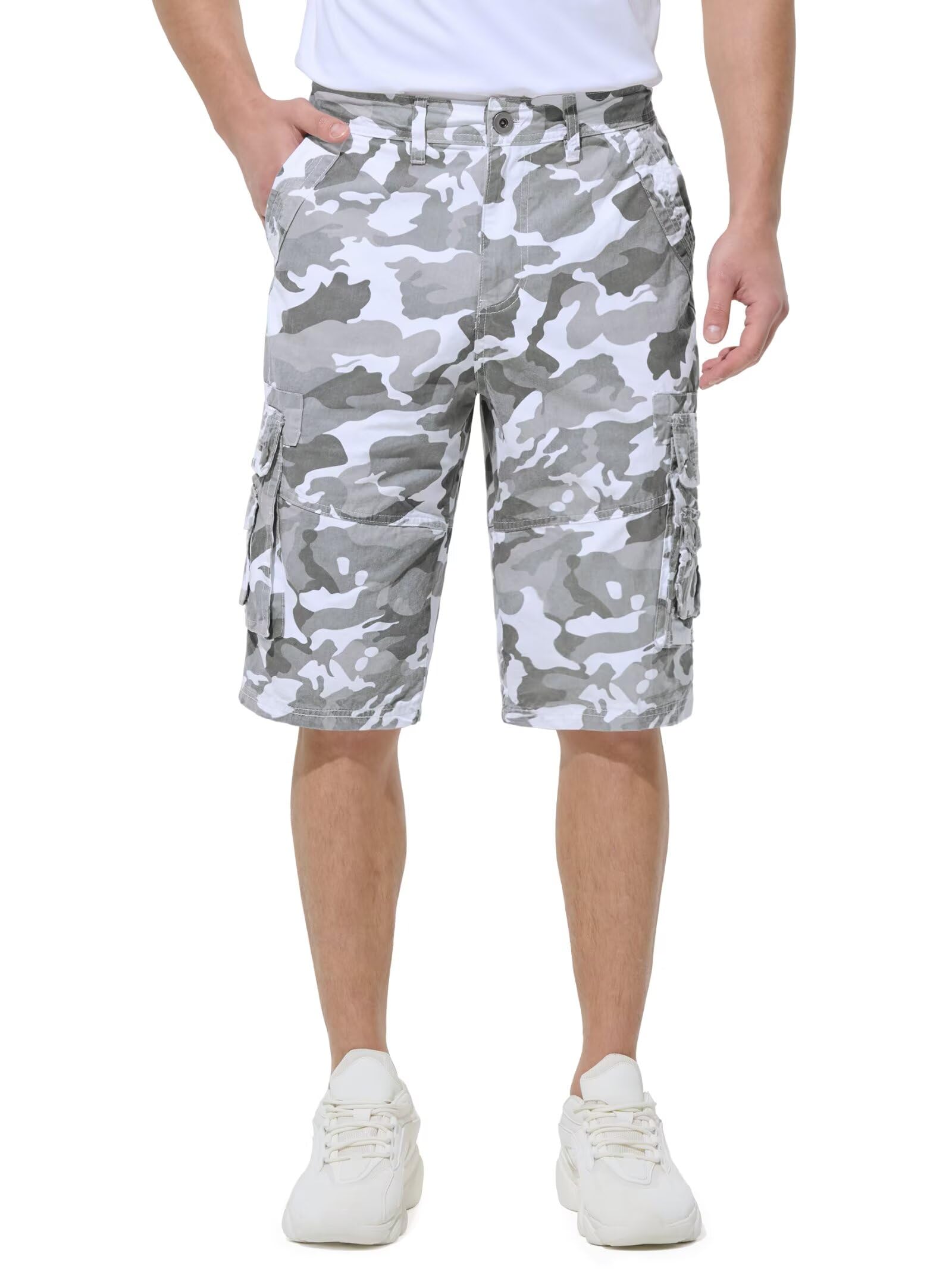 BEST SOUTH Pantalones cortos capri largos de sarga para hombre, por debajo de la rodilla, 13 pulgadas, de algodón, ajuste relajado, casual, con múltiples bolsillos