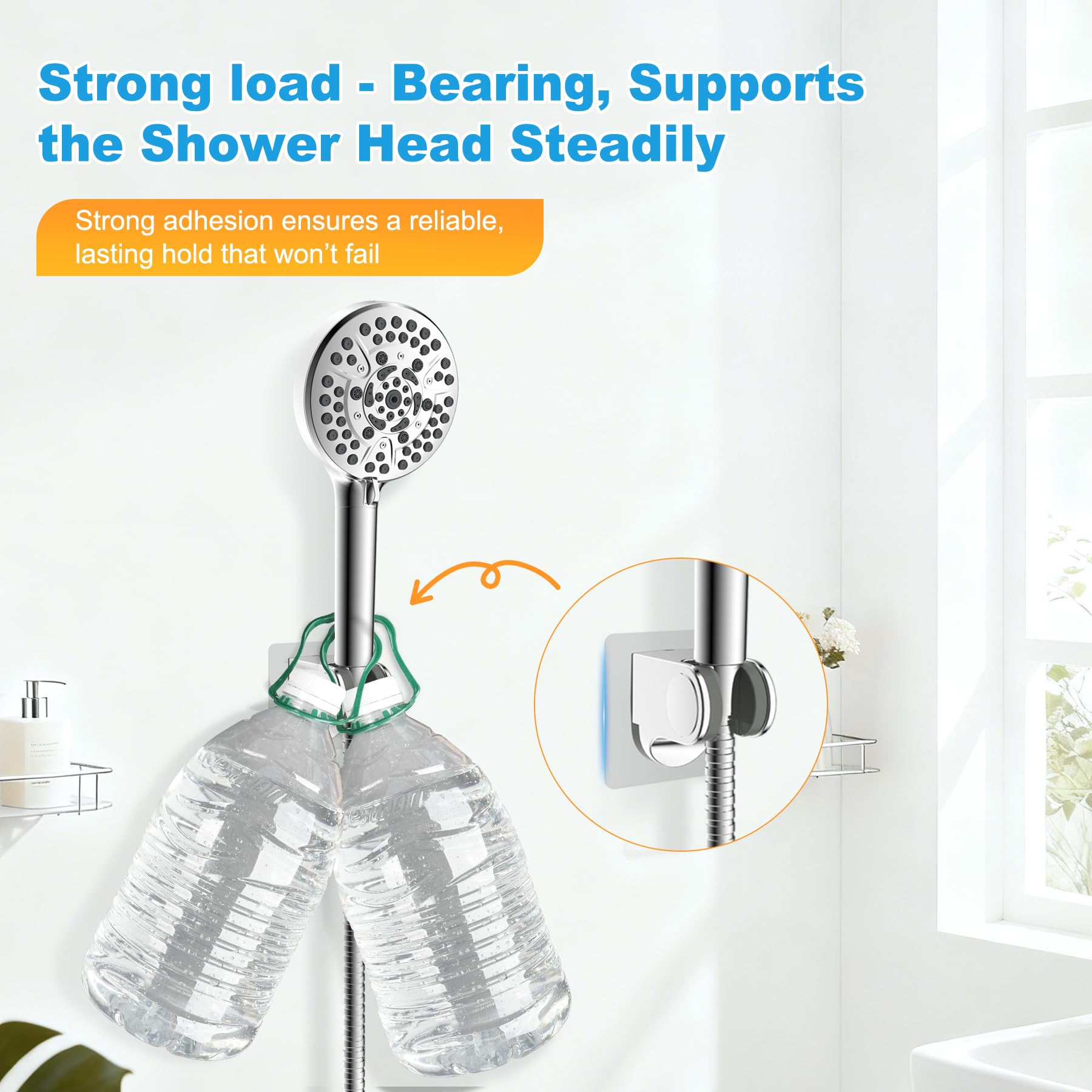 Hibbent Soporte para cabezal de ducha, adhesivo fuerte e impermeable, ajustable, soporte de ducha de mano, soporte de pared, cromado