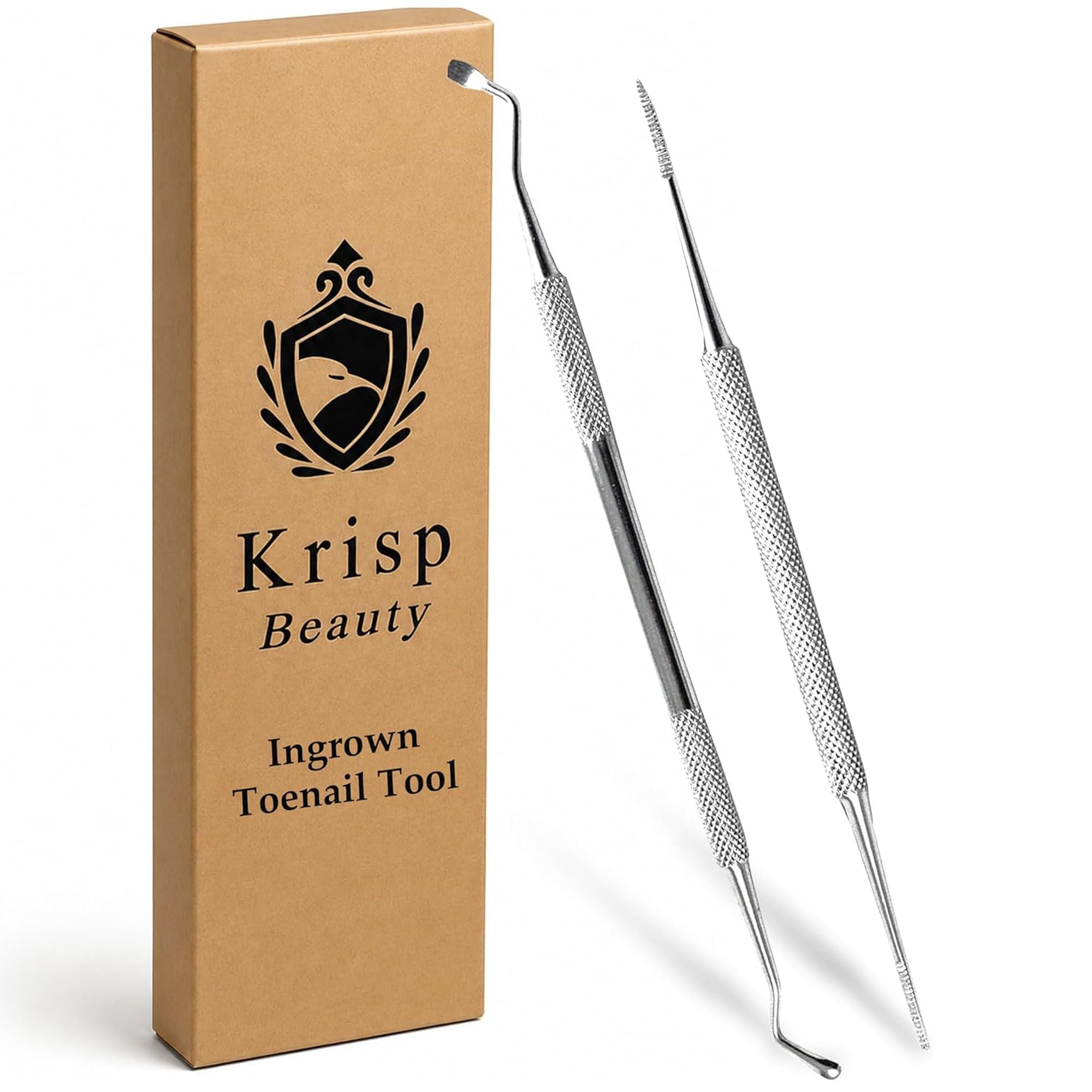 Krisp - Herramientas para uñas encarnadas – Herramienta para el cuidado de uñas de los pies con forma de cuchara de doble extremo y limpiador de uñas de acero inoxidable quirúrgico de grado médico