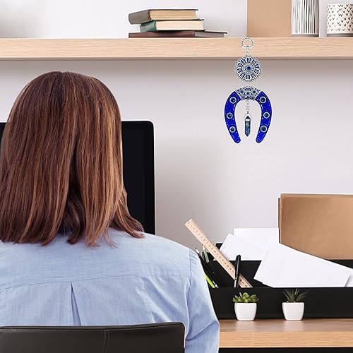 Miniatura 4 de LUCKBOOSTIUM Adorno colgante de mal de ojo con colgante de herradura y cristal azul y gema de sodalita Abalorios de buena suerte y regalos