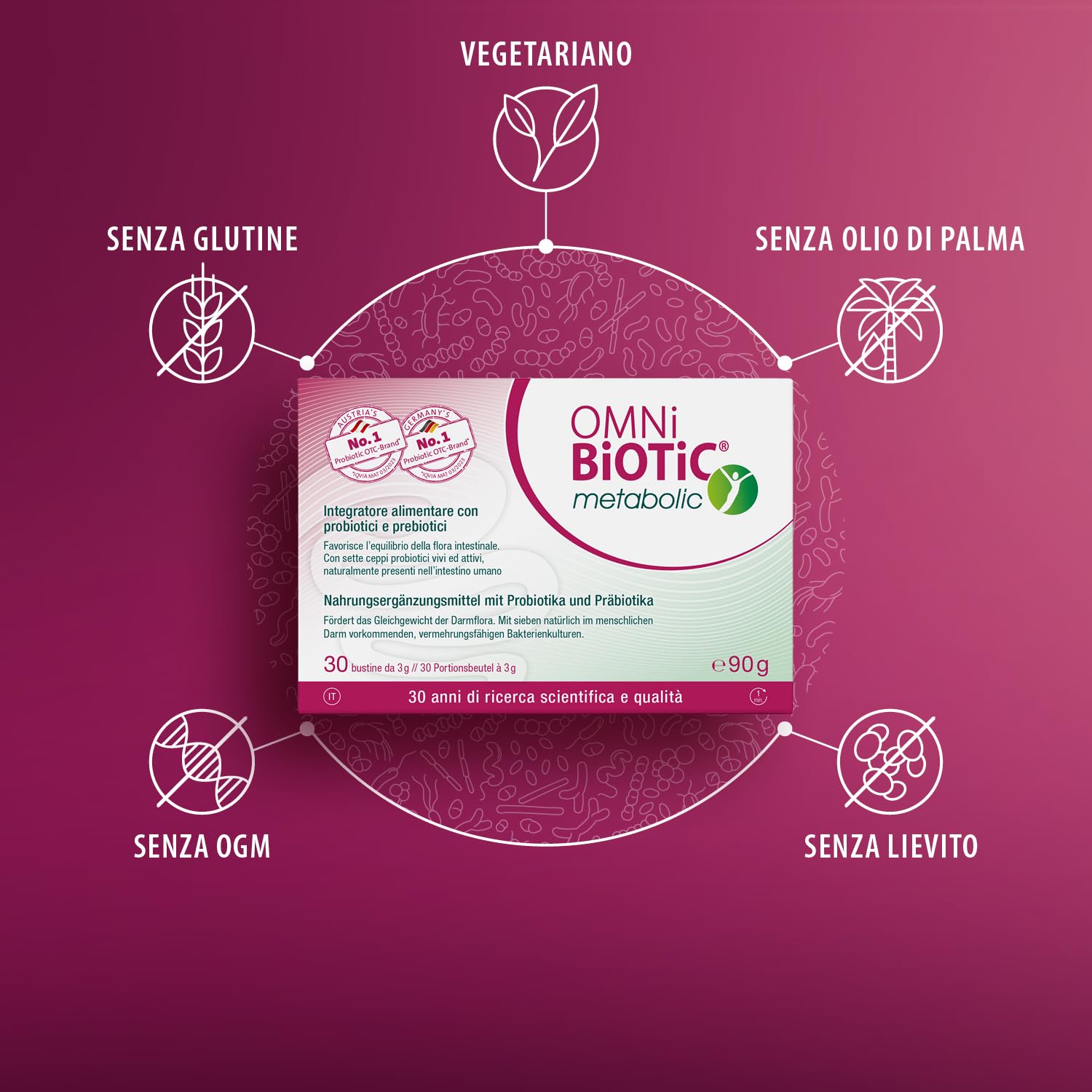 OMNi BiOTiC métabolique | 30 sachets de 3 g | Complément alimentaire avec probiotiques et prébiotiques | Pour un intestin "en forme"| Poudre | Avec 7 souches Probiotiques vivants et actifs | VEGAN |