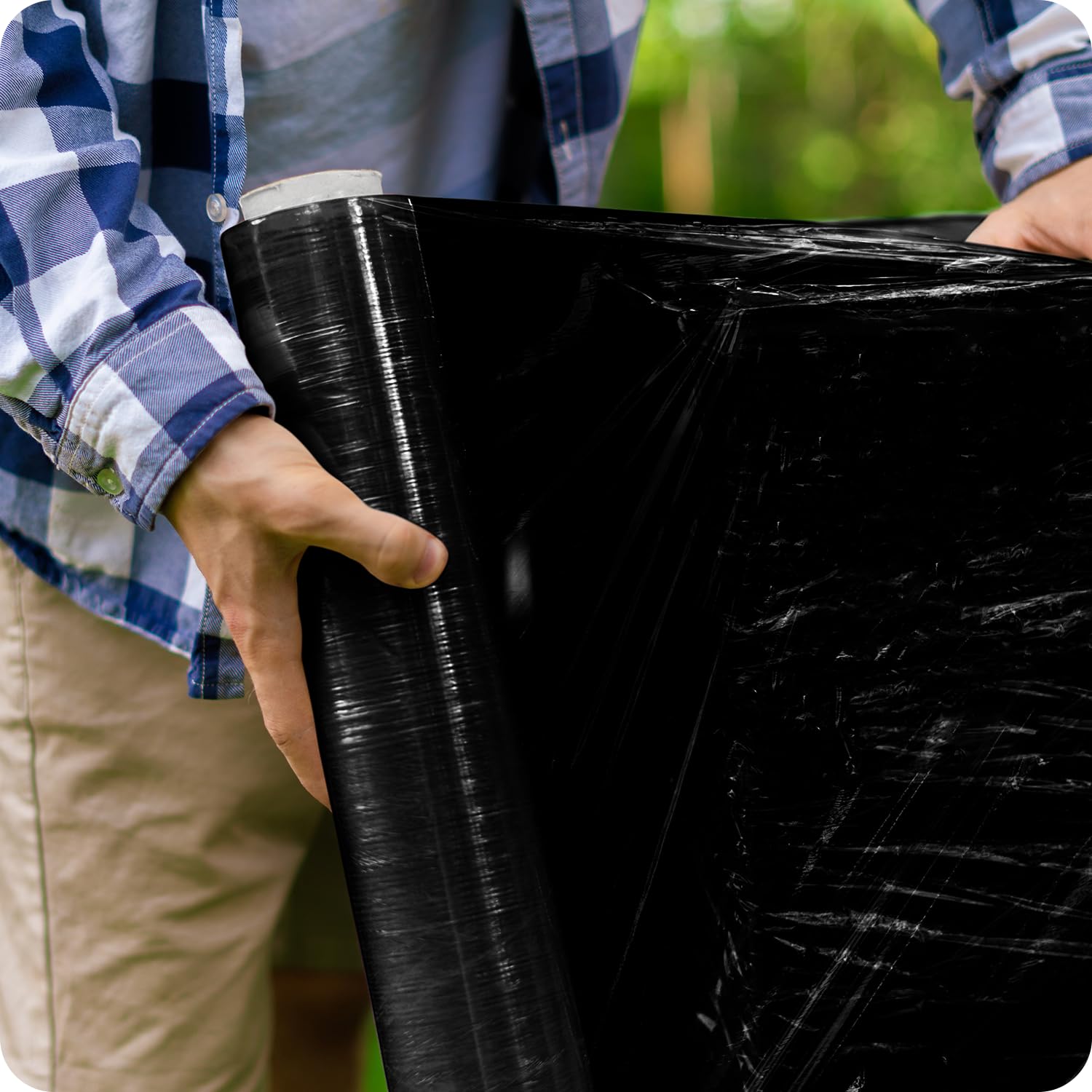 Netuno 6x rollo de film estirable negro 1,5 kg peso ancho 50 cm espesor 23 µm lámina elástica película de polietileno retráctil para embalar paletas paquetes cajas mudanzas transporte almacenaje