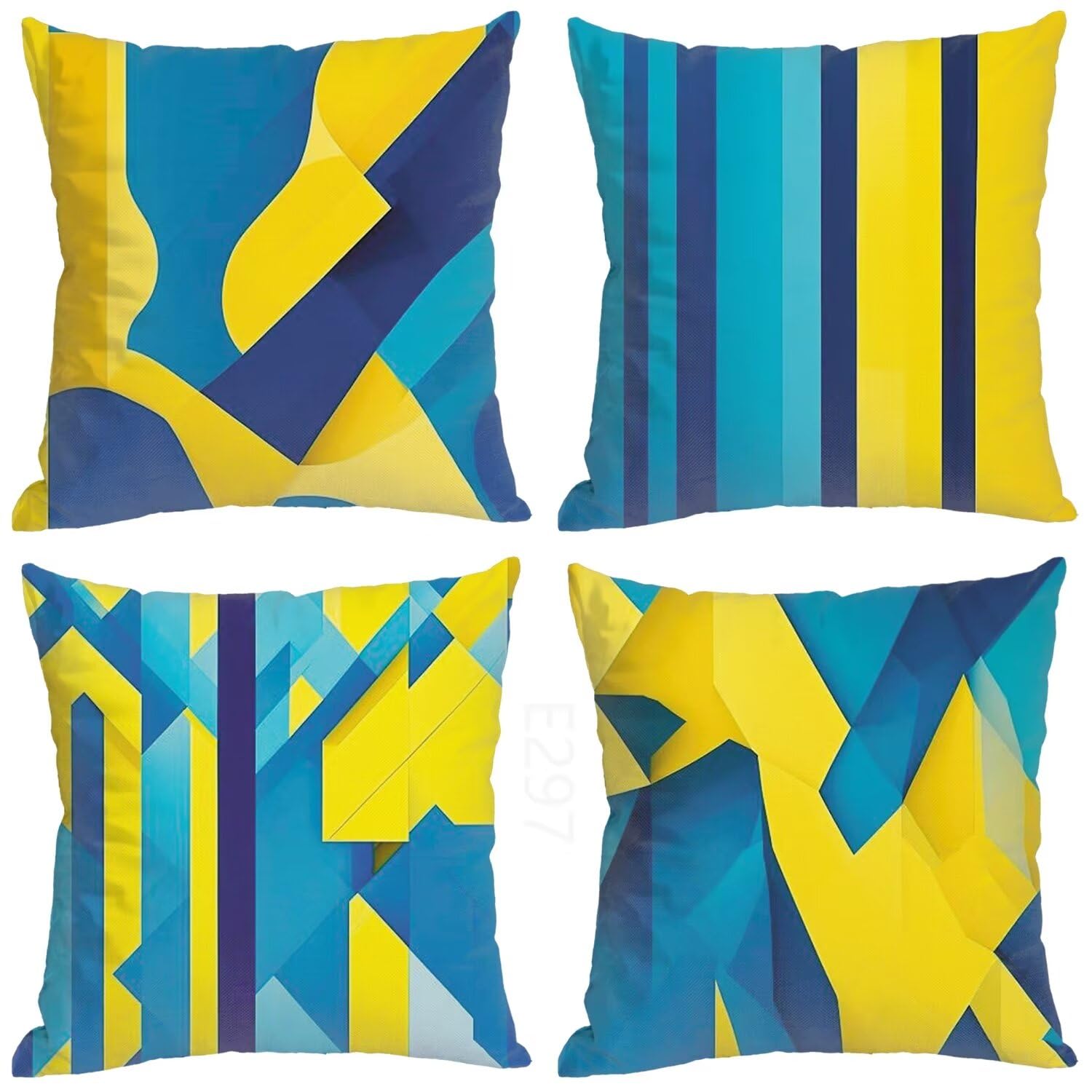 Giallo verde Federe Cuscini Divano 60x60cm,4 Pack Geometria Estate Esterno Cuscini per Divano,Doppio Lato Quadrato Morbido Cuscini Divano,per Divano Soggiorno Sedia Autunno Dekoration Cuscino LY-297