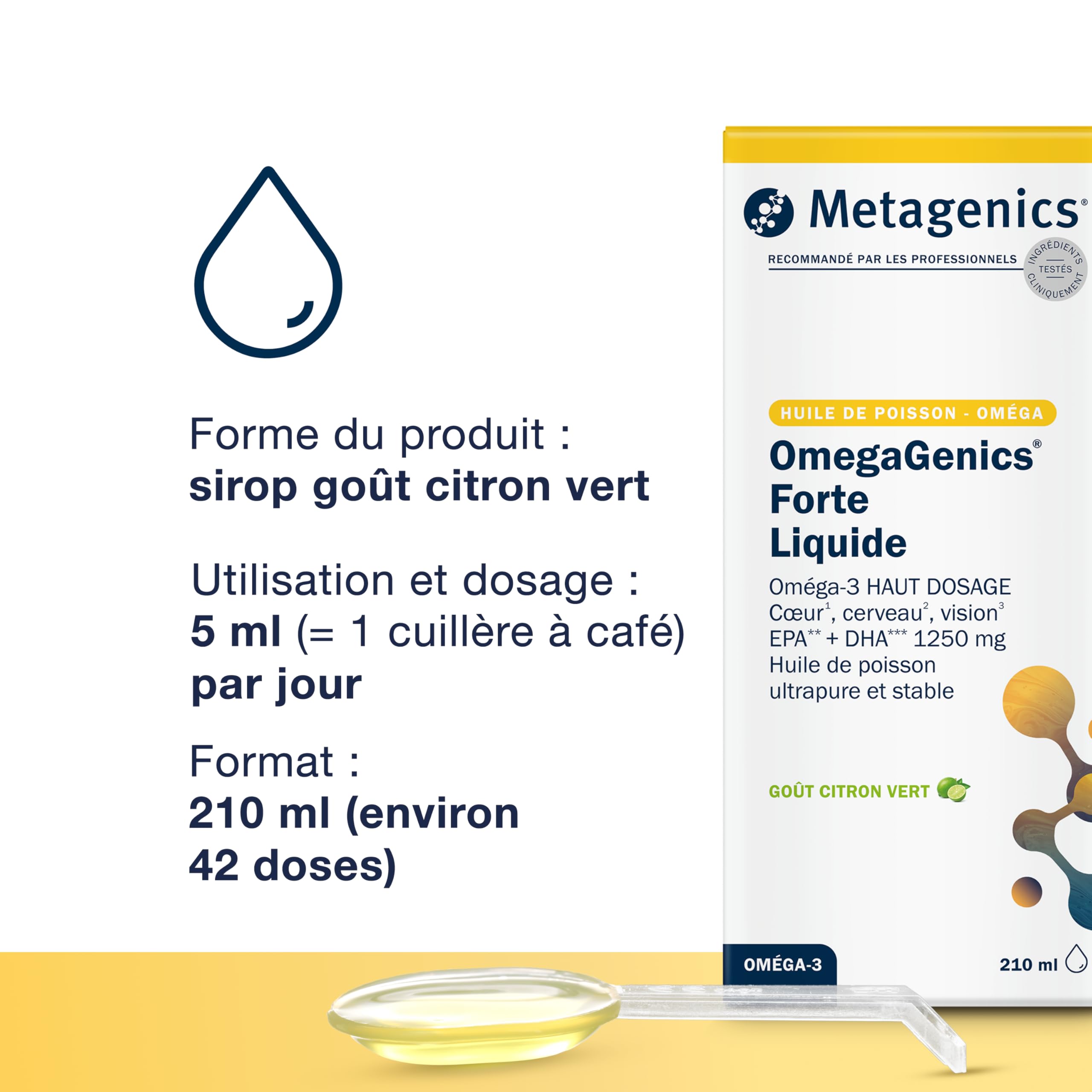 Metagenics Omegagenics Forte, Oméga 3, Haute Dose, Huile Poisson Liquide
