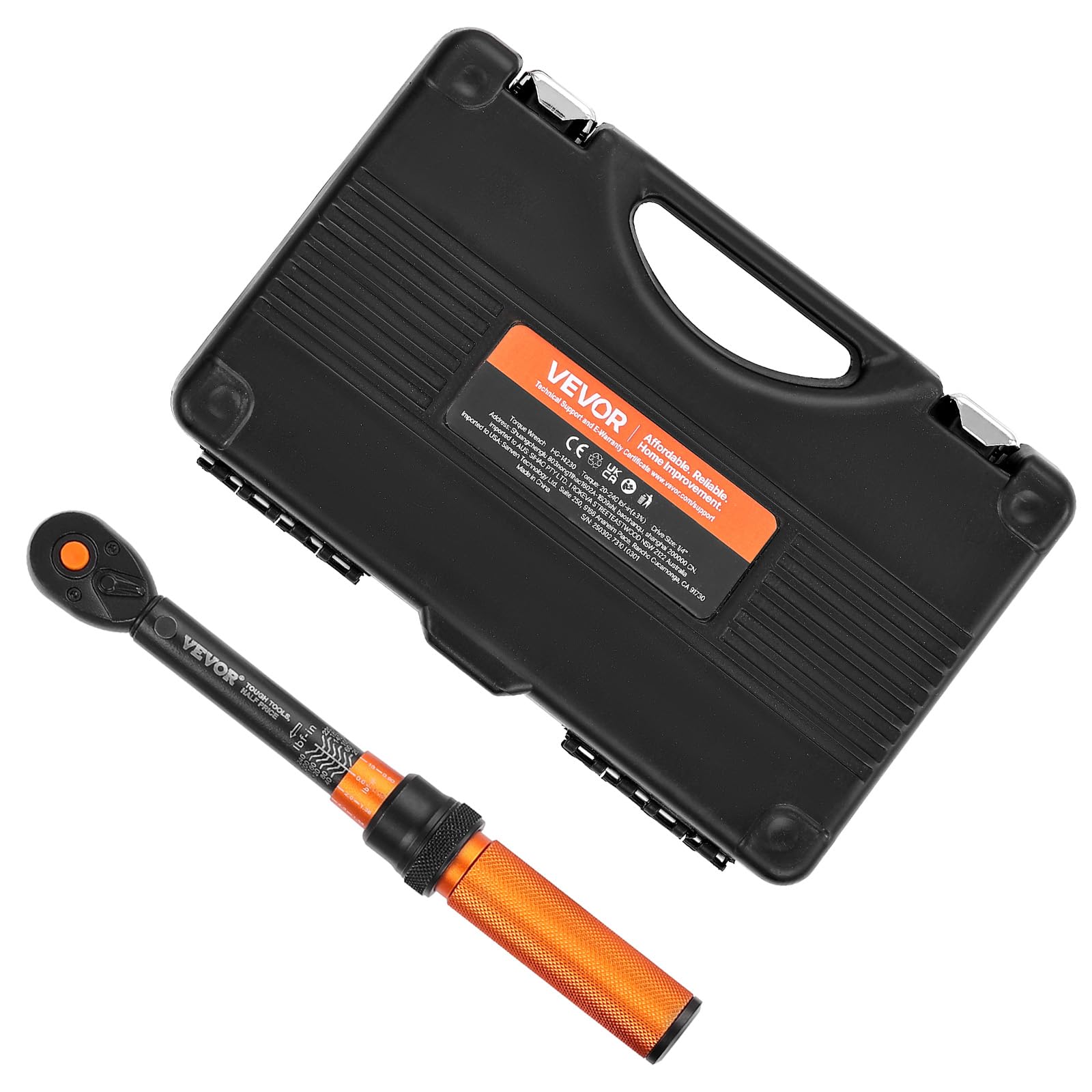 VEVOR Set di Chiavi Dinamometriche Clic, 20-240 lbf-ft e 2,3-27,1 N.m Chiave Dinamometrica a Scatto, Bidirezionali e Bilance a Doppia Portata, 72 Denti, con Punte, Bussole, Adattatori, per Riparazione