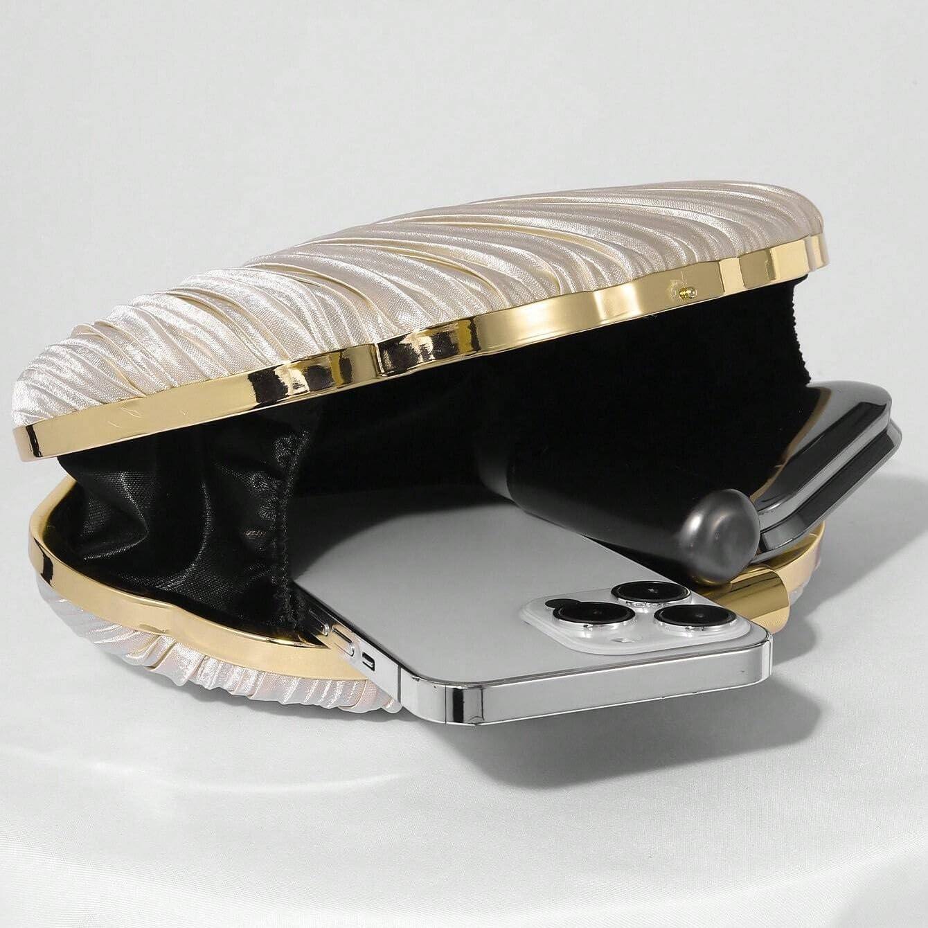 Women's Shell Clutch Purse Shoulder Crossbody Seashell Bag, Adjustable Metallic Chain Evening Bag for Wedding Party - Image 8