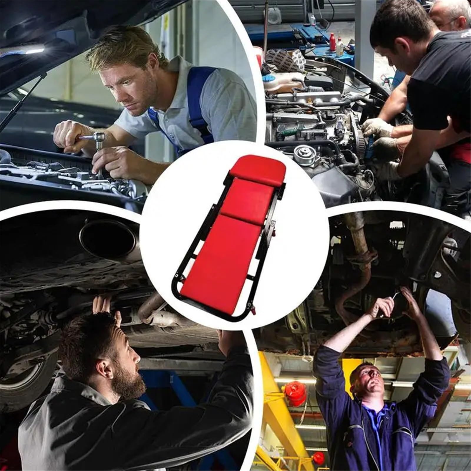Sedile da Meccanico, Sgabello da Officina, con Ruote Regolabili, per Auto, da Montare sotto Il Pavimento dell'auto (Nero)