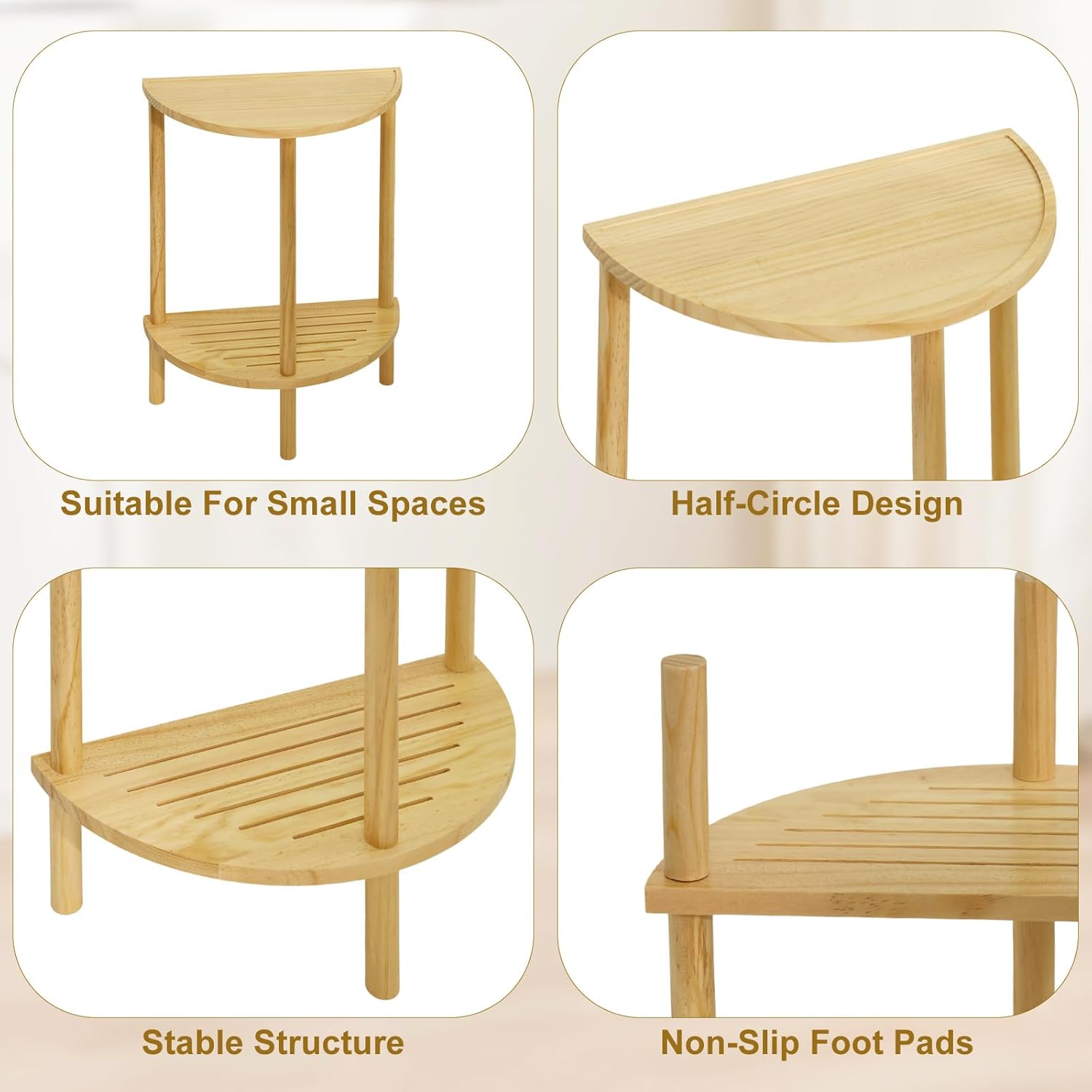 End Table Half Moon Side Tables, 2 Tier Half Round Side Table, Sofa Side Half Round Table with 2-Tier Storage Shelves, Nightstand for Living Room, Bedroom, Small Space, Rustic Brown, Boho Side Table