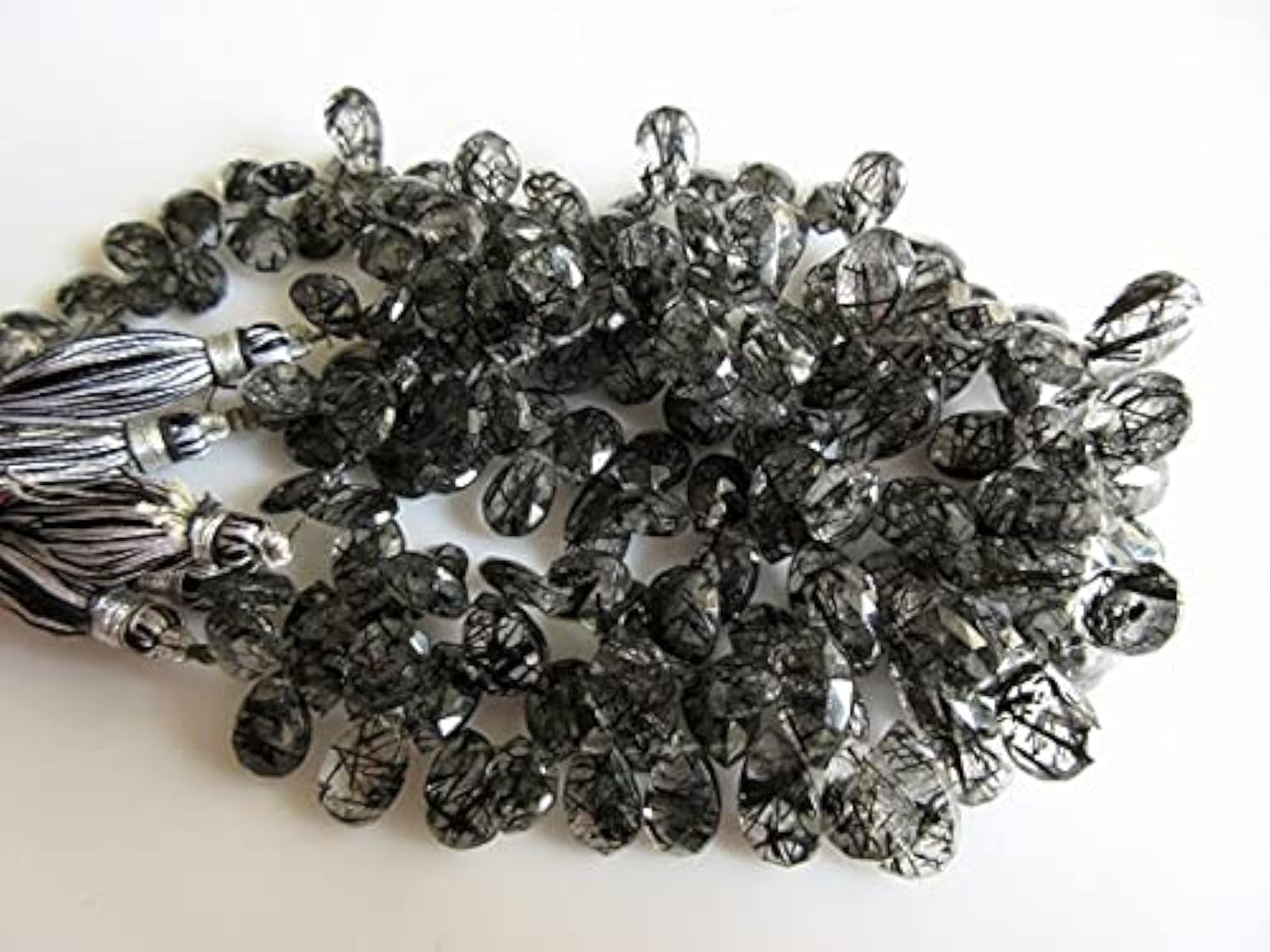 Perles briolettes quartz rutilé noir 15mm-9mm pour confectionner des bijoux en pierre naturelle