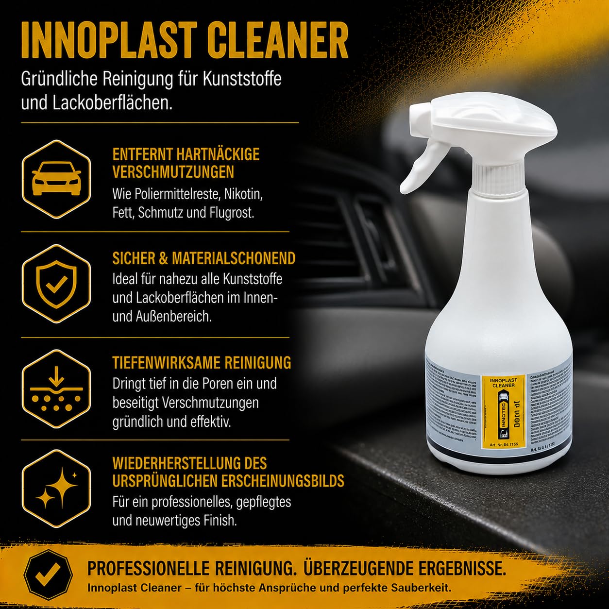 2 Stück Innotec Innoplast Cleaner Flugrostentferner - entfernt Flugrost, Nikotin, Fett, Schmutz - Innoplast Cleaner 500ml + Reinigungsschwamm - Silikonfrei für Lackierereien und Karosseriewerkstätten
