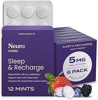 Neuro Sleep & Recharge Meltaway Mints - Contains Melatonin 5mg, Chamomile & Elderberry - Travel Aid for Nighttime Relaxation & Healthy Sleep Cycle - Night Berry 72, ct