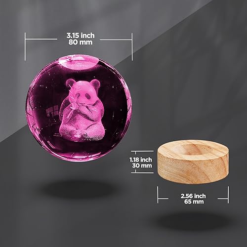 Miniatura 3 de Oriamde Lámpara de bola de cristal de panda 3D de 3.15 pulgadas con base de madera de 16 colores cambiantes y control remoto, ideal para niños,