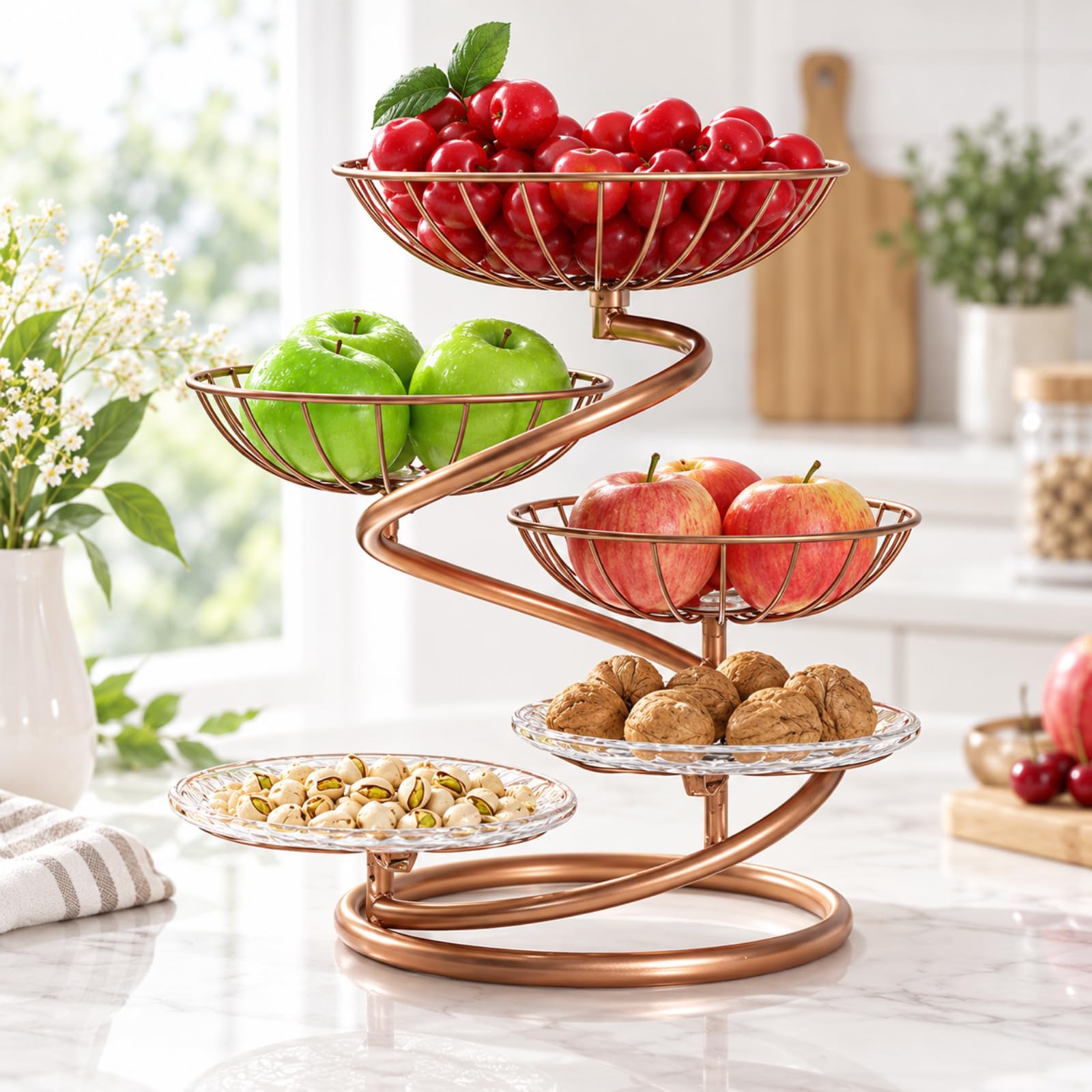 Plato Decorativo De Metal Multicapa Para Frutas, Cesta De Frutas De Metal De 5 Niveles, Estable Y Sin Tambaleos Para Frutas, Verduras Y Aperitivos, Ideal Para La Cocina, El Comedor Y La Sala De