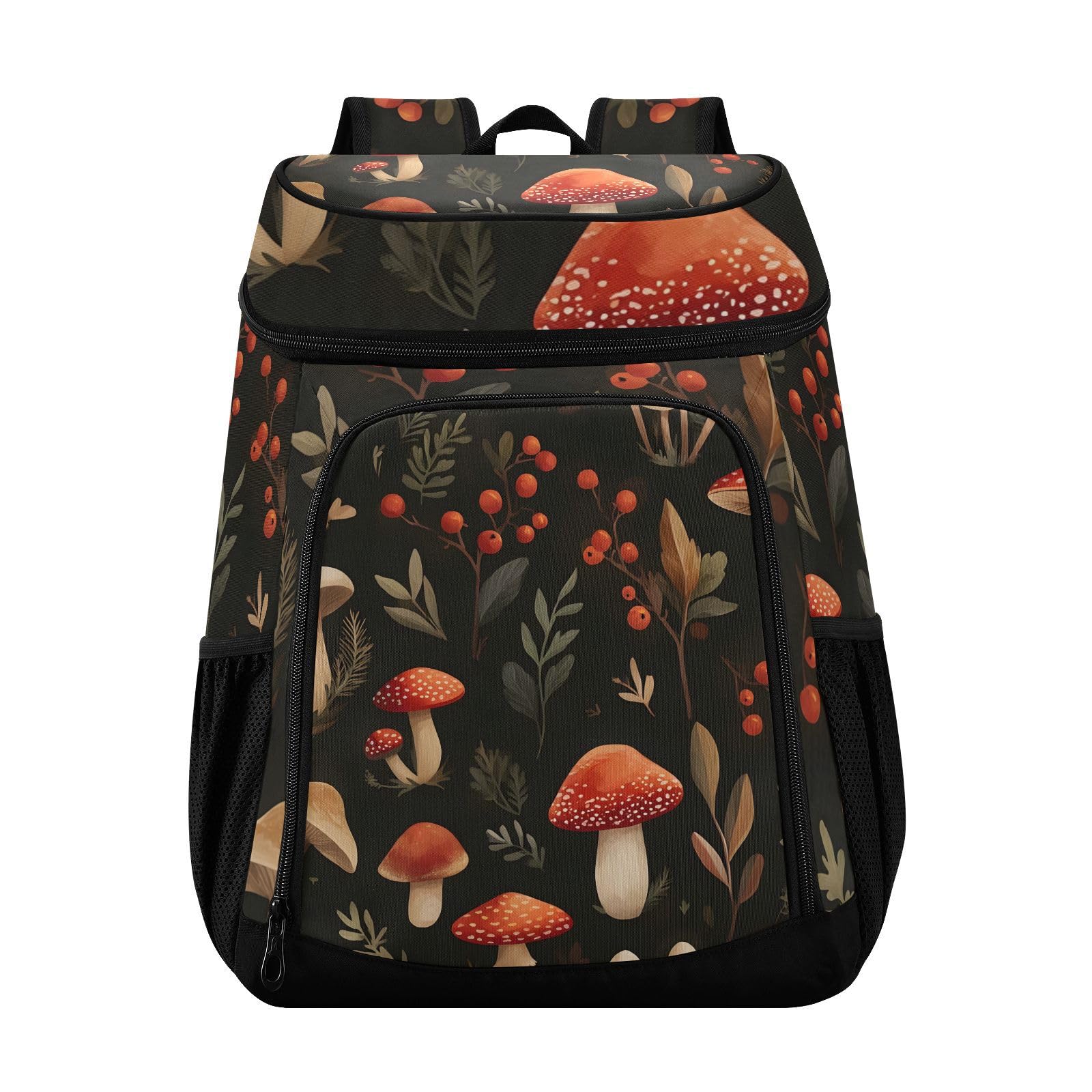 Mushroom Autnmn Forest Black Cooler Backpack Cooler Insulated Leak Proof Lunch Backpack 36 Cans Waterproof Soft for Men Women Picnic Hiking Camping Beach