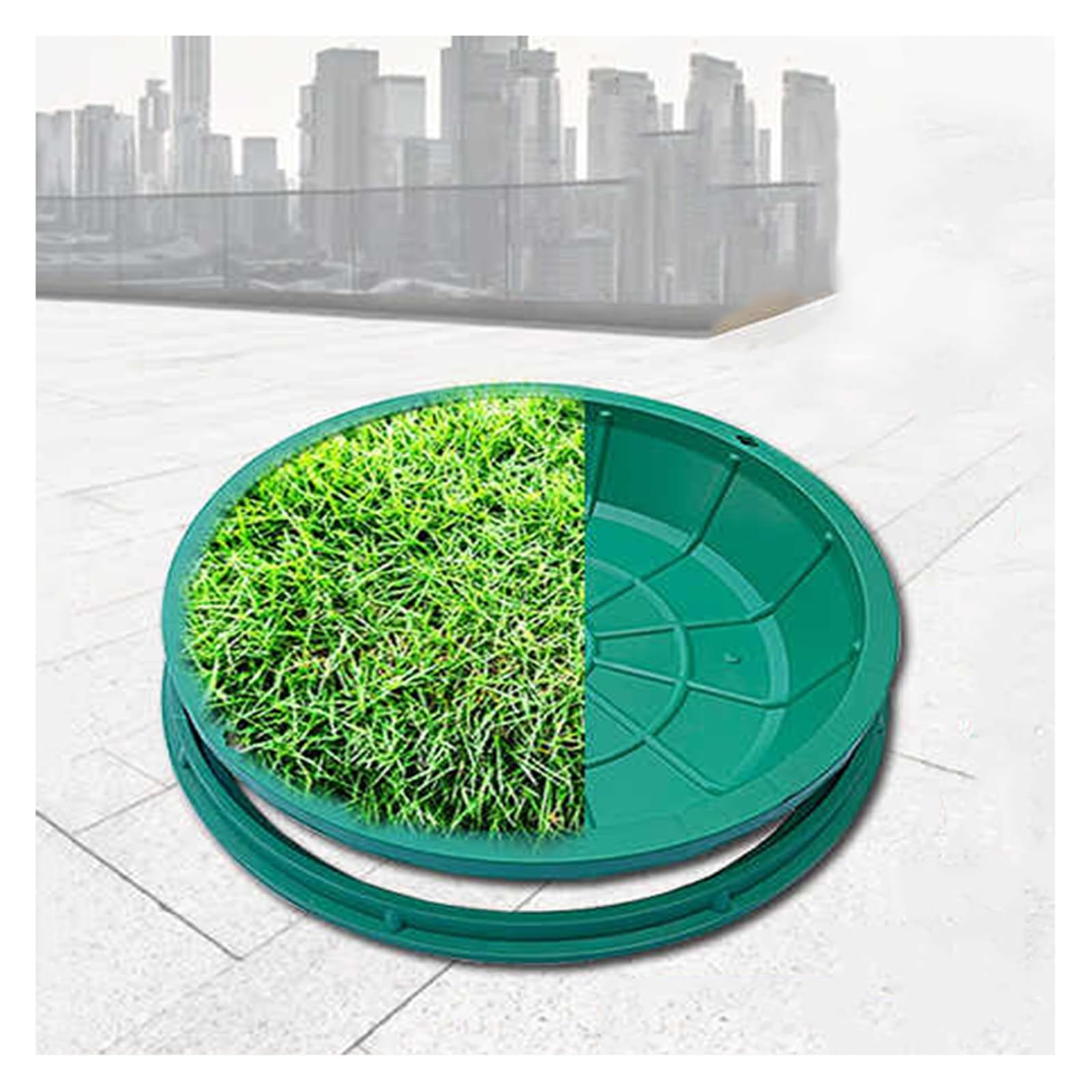 Round Resin Manhole Cover for Grass, Grass Top Recessed Manhole Cover, Invisible Drain Outdoor for Lawn Courtyard, Garden Septic Tank with Base