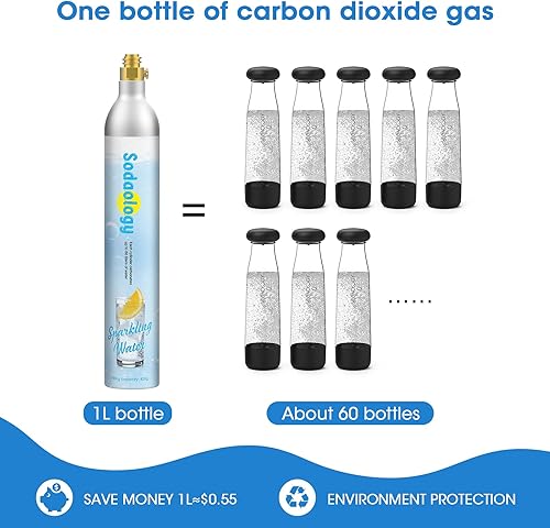 Miniatura 5 de SODAOO LOGY - Carbonador de CO2 de 60 litros compatible con electrodomésticos Sodastream (no para Art & Terra), 14.5 onzas, juego de 1