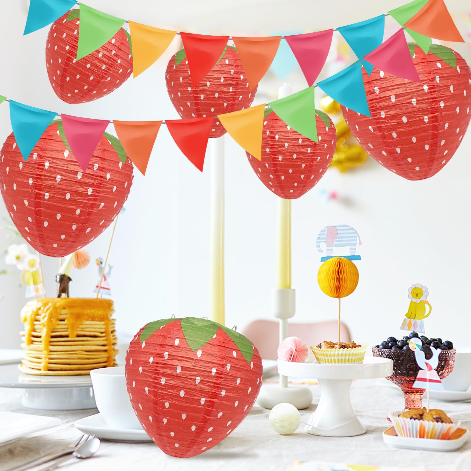 Strawberry Paper Lantern, 6pcs Fruit Themed Party Decorations Strawberry Birthday Decorations Cute Hanging Ornaments Girl Room Decor Hungry Caterpillar Party Supplies