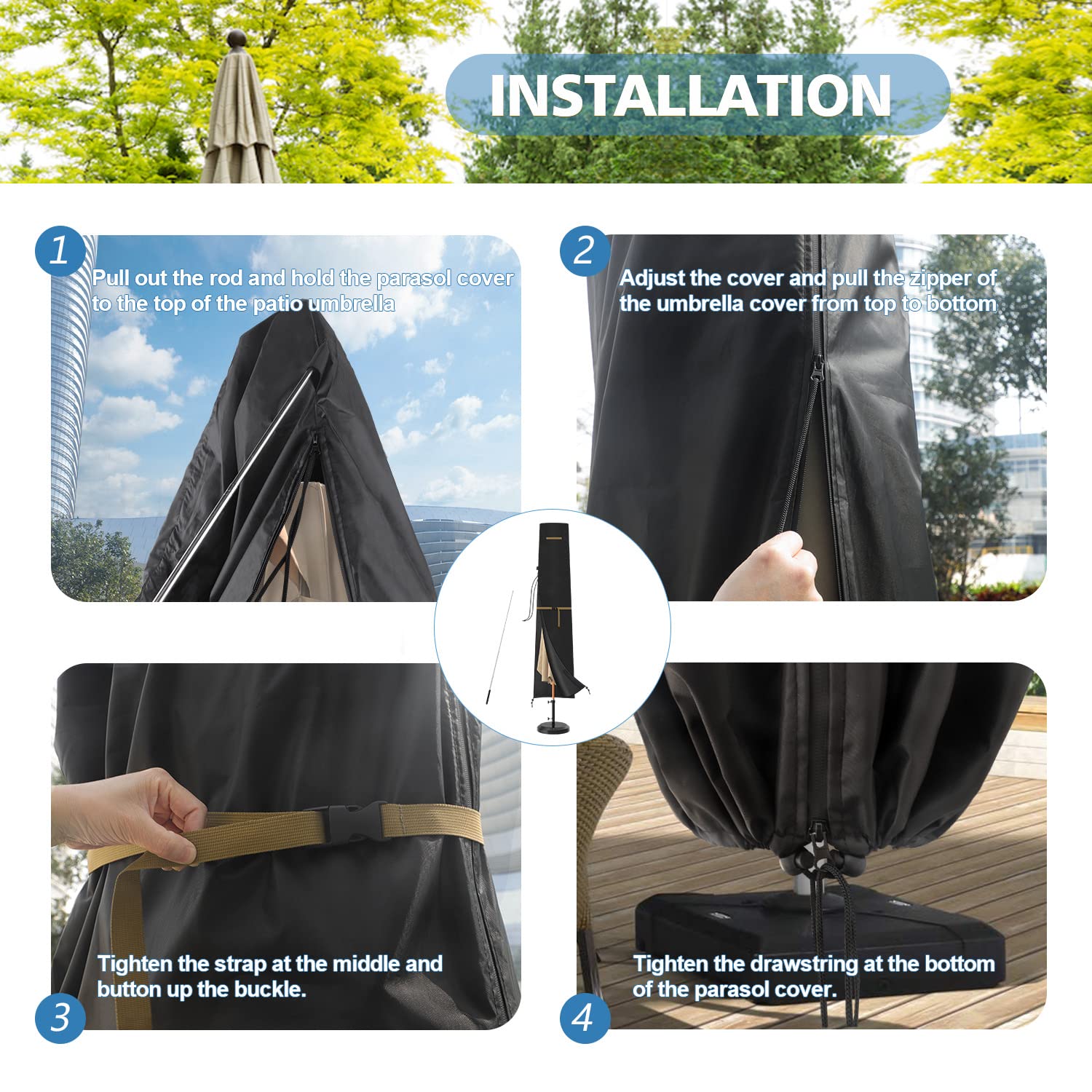 Copertura Per Ombrellone Impermeabile E Anti-UV - Tessuto Oxford 420D Per Diametri 3-4.2m - Foto 5