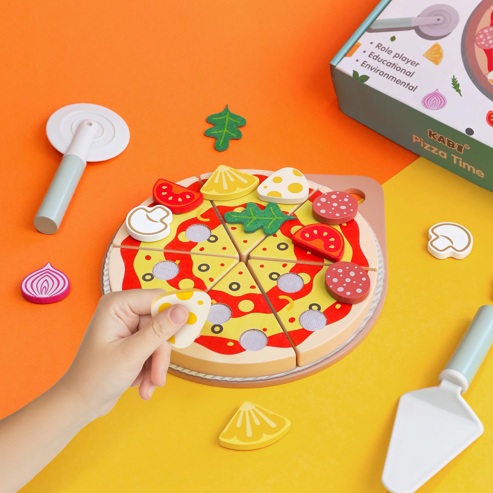 Set di pizza in legno per alimenti – cucina per bambini accessori per la cucina dei giochi in legno – accessori per la cucina dei bambini, giocattolo educativo di ruolo, regalo per bambini