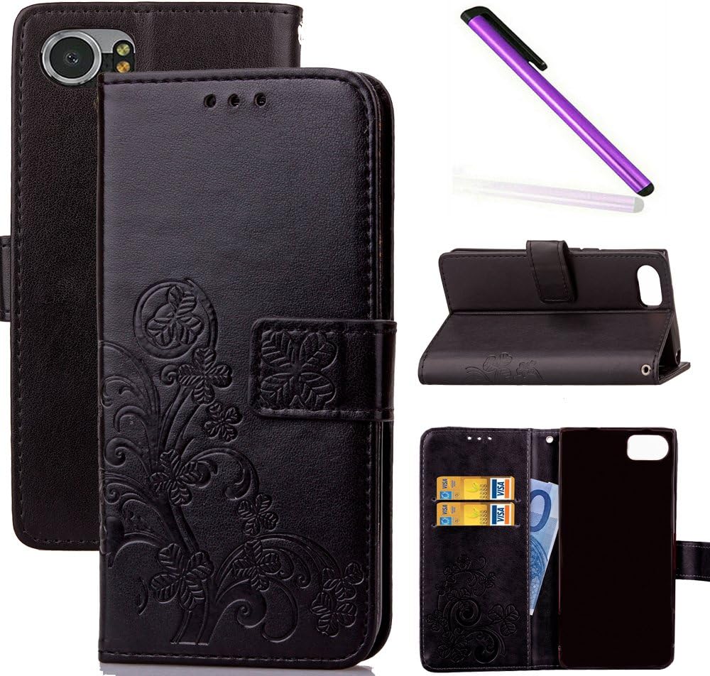 COTDINFOR Blackberry Keyone Case Wallet Bookstyle Pu Leather Flip Magnetic Strap Stand Case for Girls Retro Lucky Clover Design Shockproof Slim Cover For Blackberry Keyone/Mercury clover Black SD