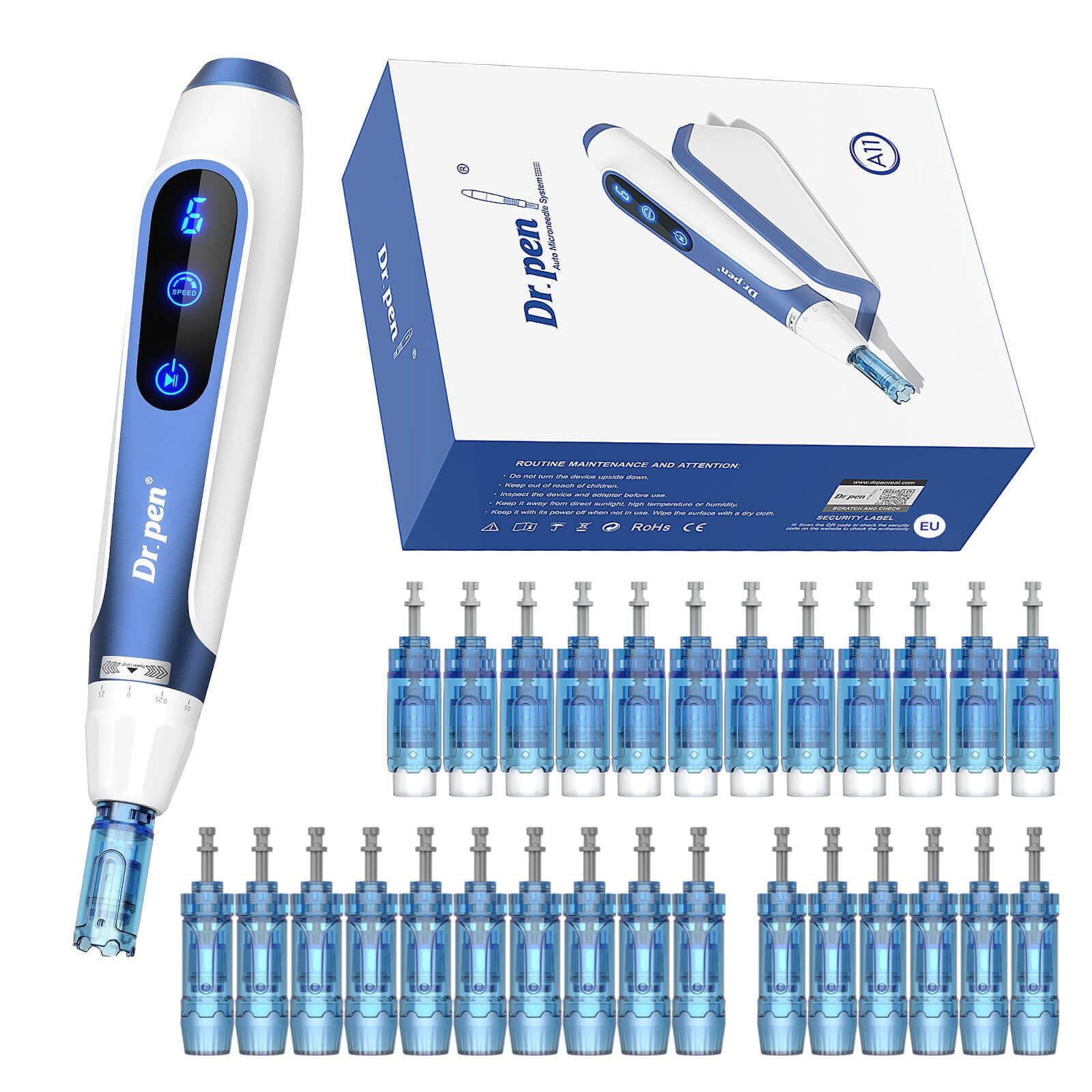Dr. Pen A11 Kabelloser Hautpflege-Pen Set mit 28 Ersatz-Tips (12×18Pin & 10×36Pin & 6xNanoR), LED-Anzeige, Ergonomisch, Intelligente Aufladung Basis, Für Gesicht & Kosmetische Pflege, Zuhause & Studio