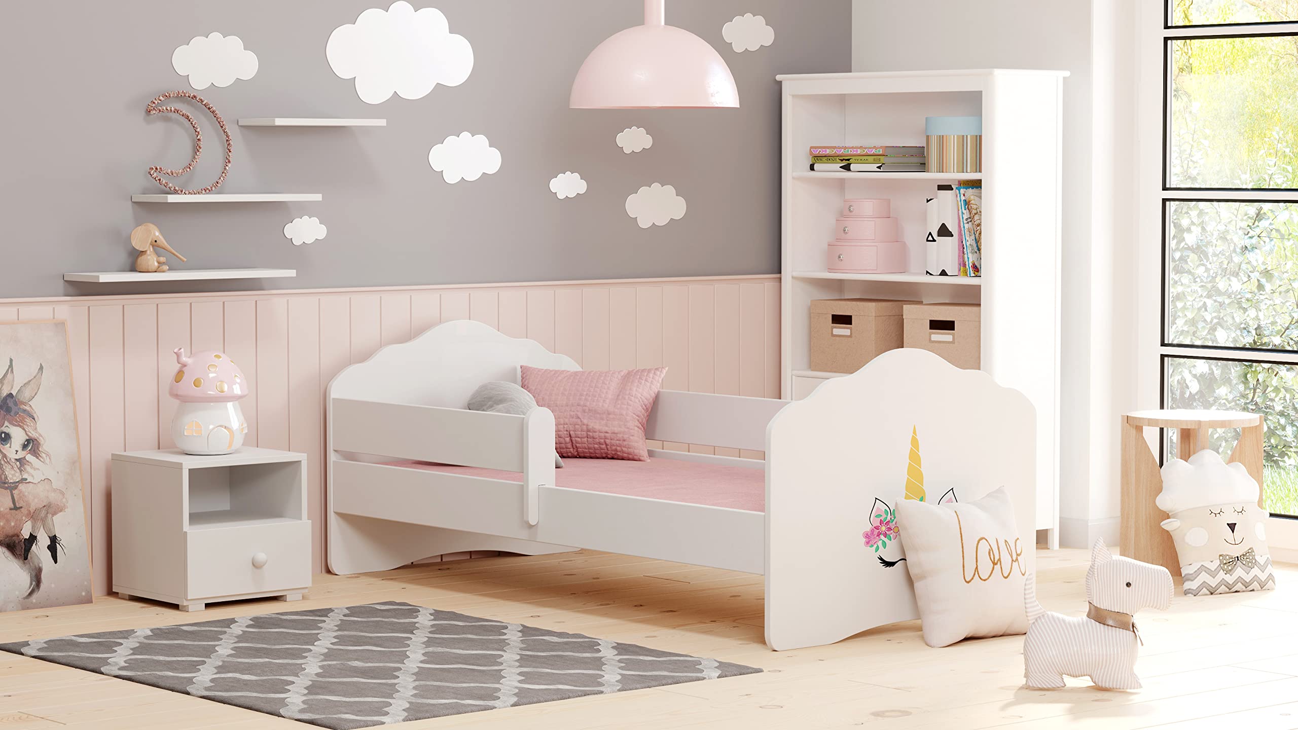 MEBLEKO Letto per bambini FALA"BELLA ADDORMENTATE" 140x70 ringhiera, materasso, telaio
