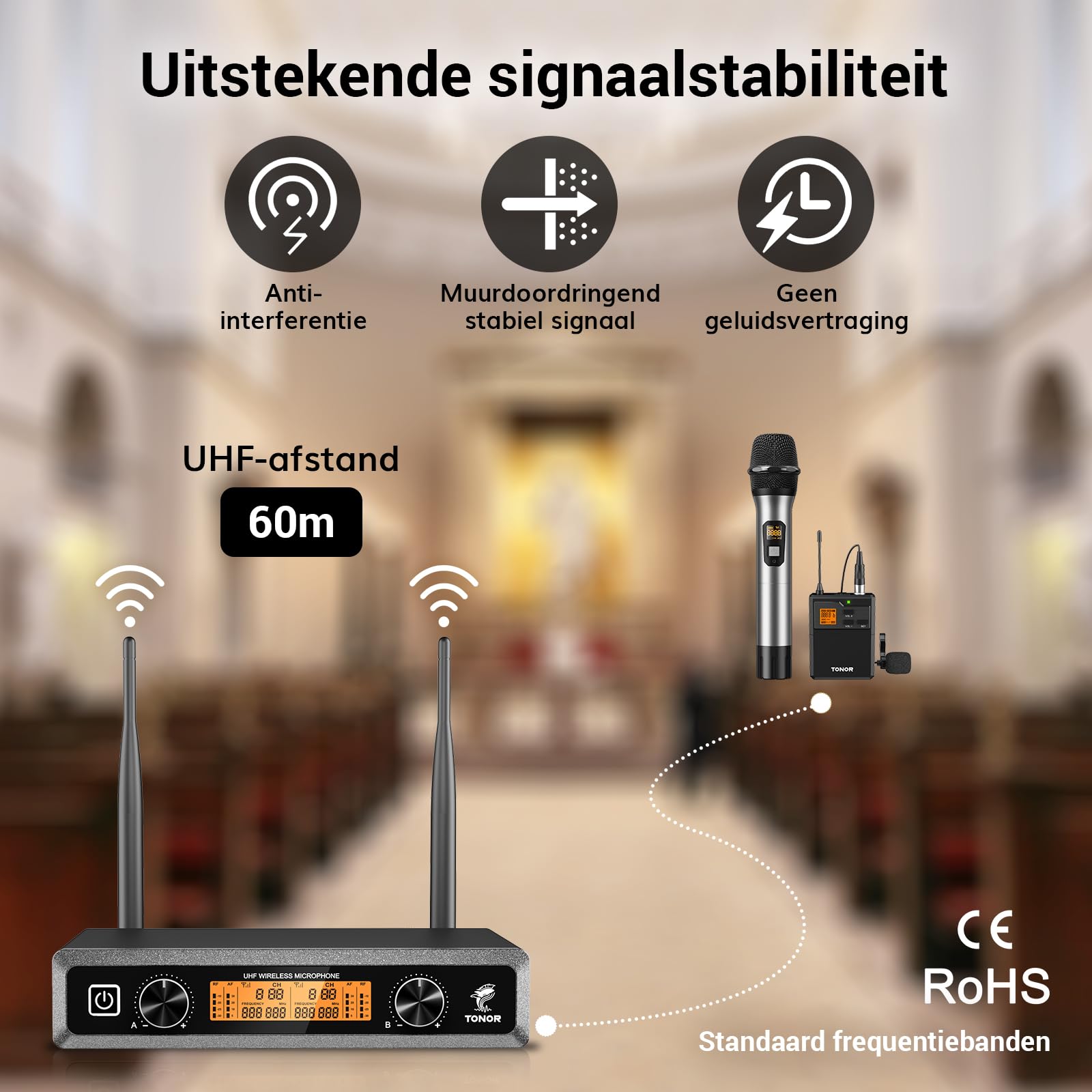 TONOR Set de Micrófono Inalámbrico UHF con 4 Transmisores Bodypack
