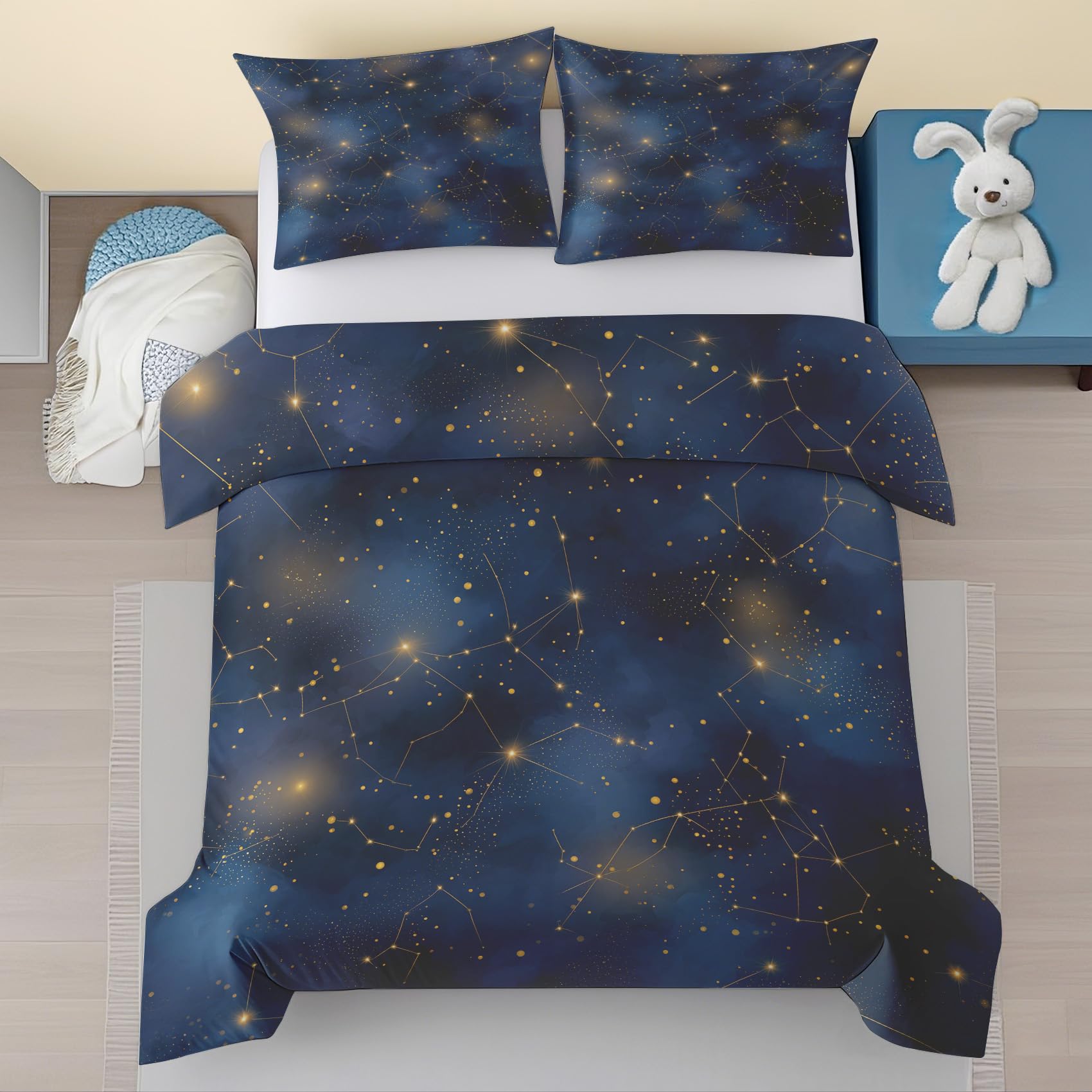Housse de couette 135x200 constellation lit 1 personne bleu