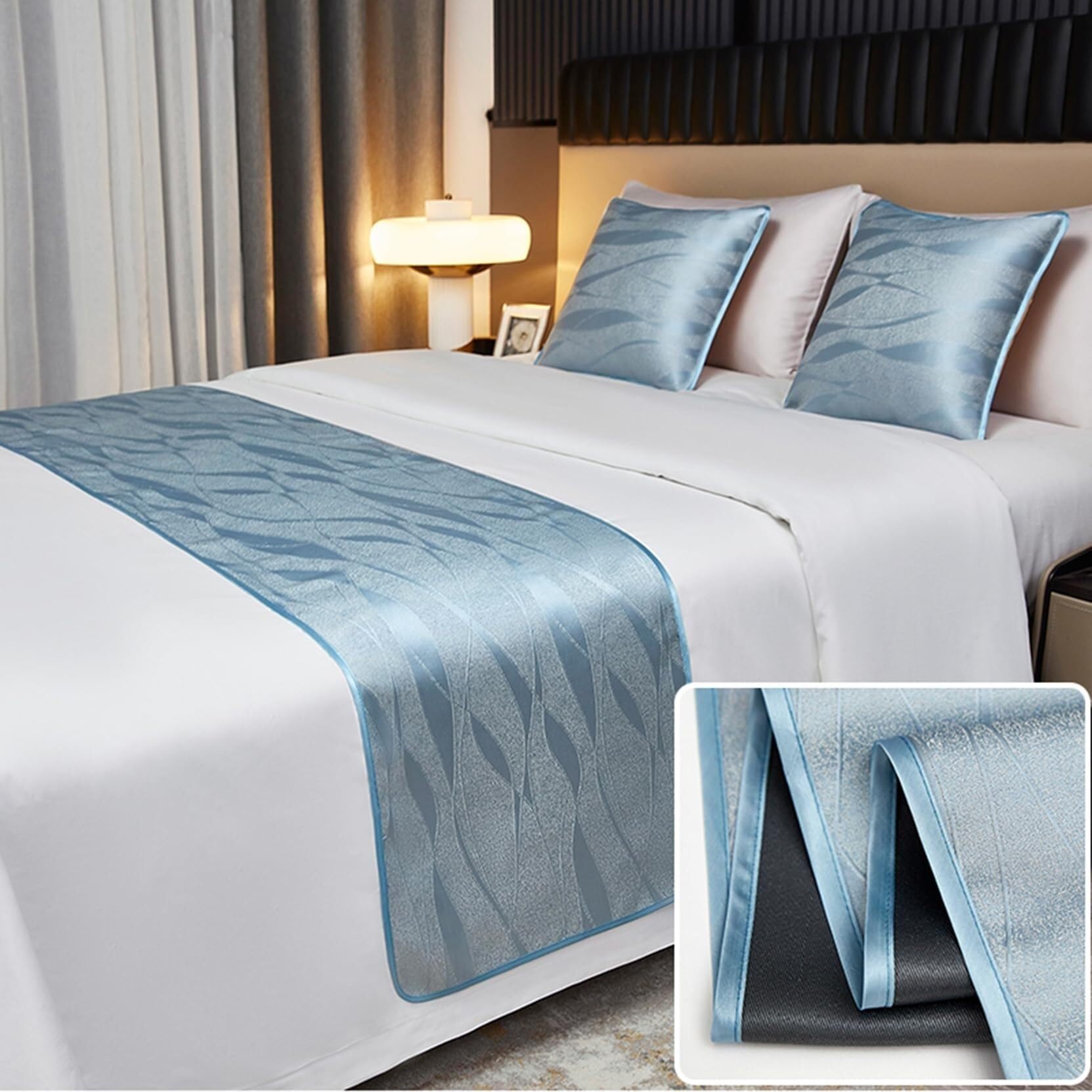FAWFCJD Bed Runners Bedspread Bedroom Bedding Protection Decor Soft No Fading Bed Scarf Runner For Bedroom Wedding Room Home Hotel Bedding Decorations(Light Blue,50x180cm)