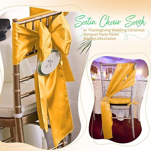 Miniatura 7 de 50 bandas de satén para silla, diseño de lazo decorativo, para Acción de Gracias, boda, vacaciones, banquetes, fiestas, decoración del hogar y