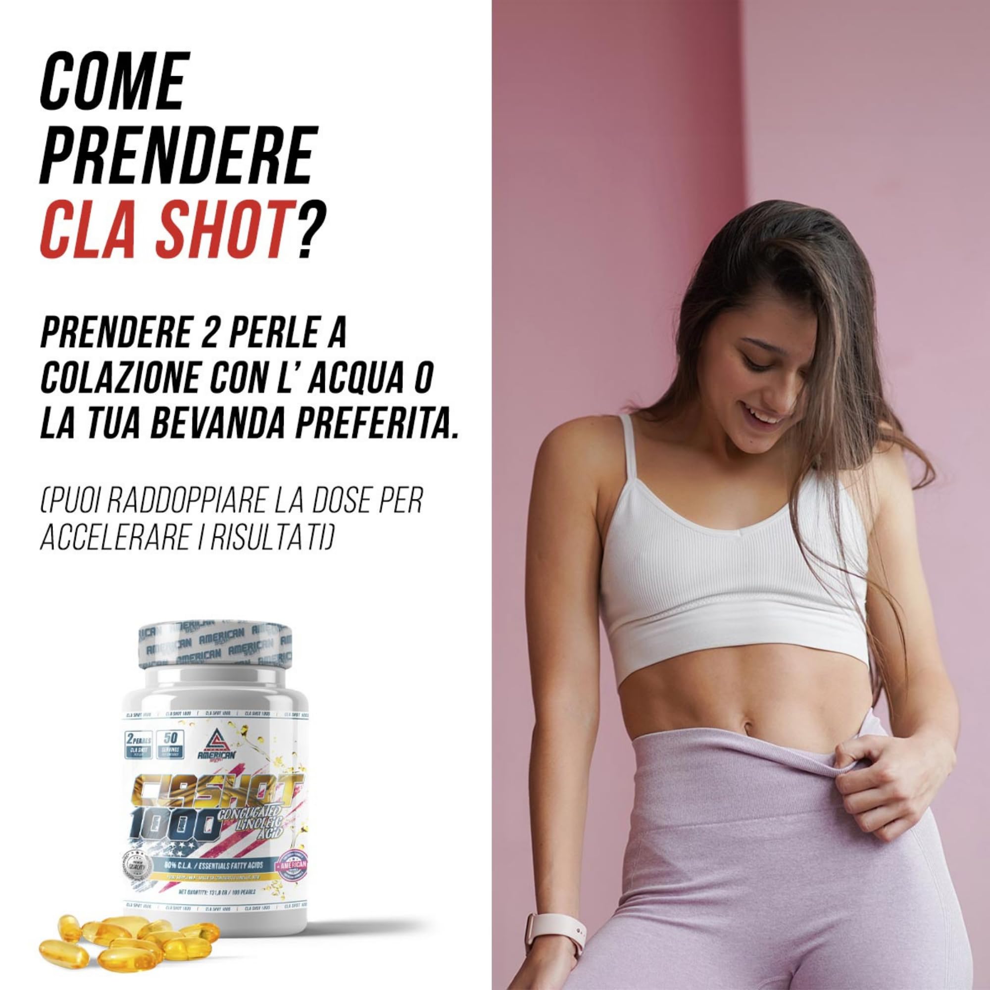 CLA Shot 1000 mg | 100 Gélules | Aide à la Définition Musculaire | Aide au Contrôle de l’Appétit | Acide Linoléique Conjugué | Élaboré à partir d’Huile de Carthame