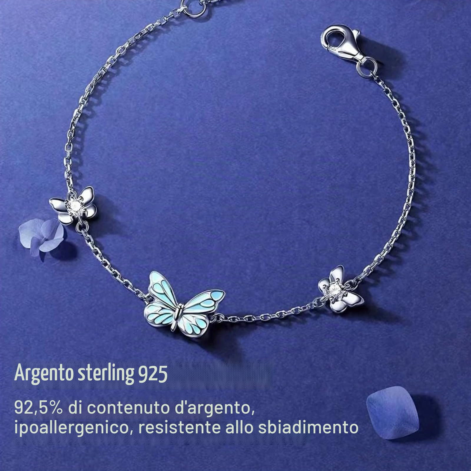 Luminous Dream - Braccialetto con farfalla blu, in argento Sterling 925, regolabile, ipoallergenico, resistente allo sbiadimento, con ciondolo che si illumina al buio, regalo per donne