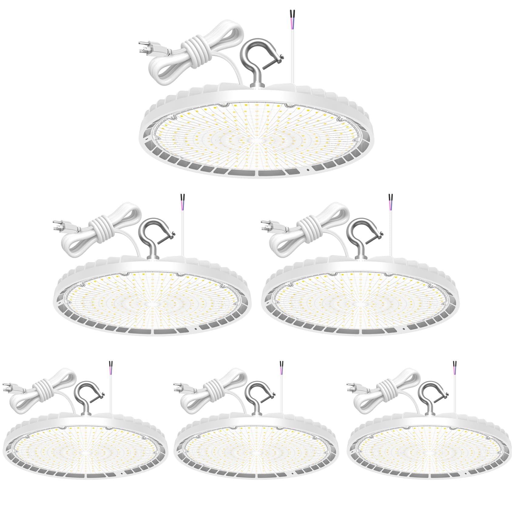 6 Pack LED High Bay Light 240W 200W 150W Adjustable UFO High Bay LED Lights 4500K 5000K 5700K