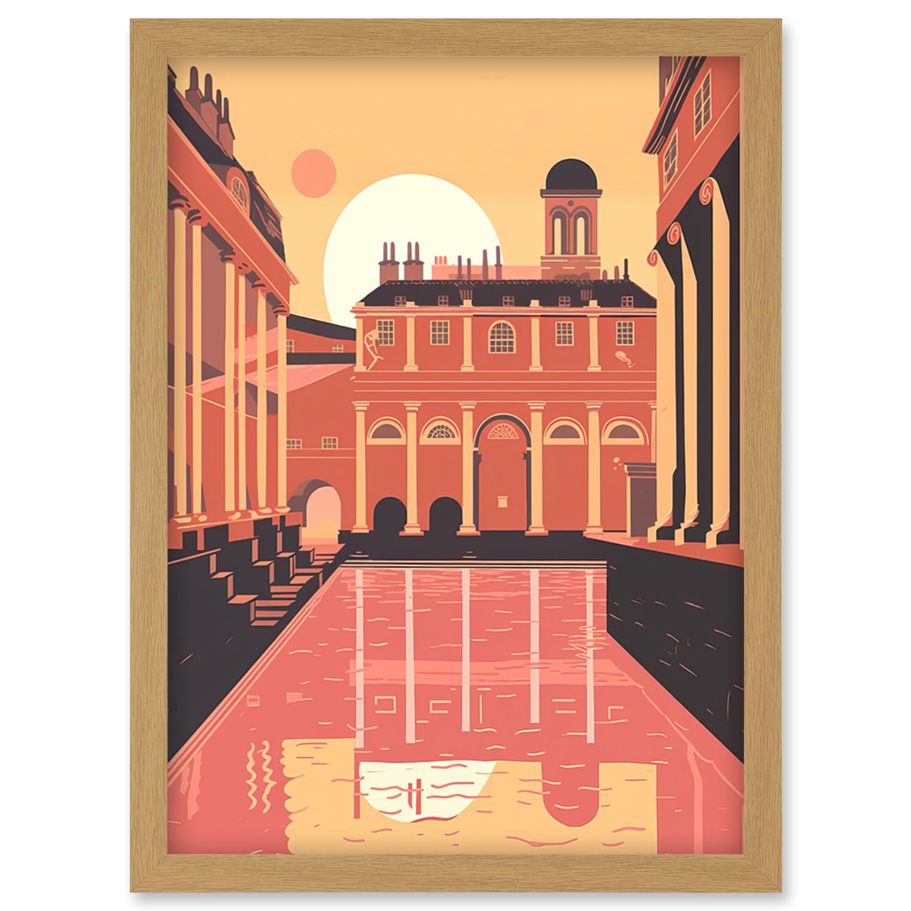 Artery8 Roman Baths Georgian Architecture Illustration Artwork Framed Wall Art Print A4
