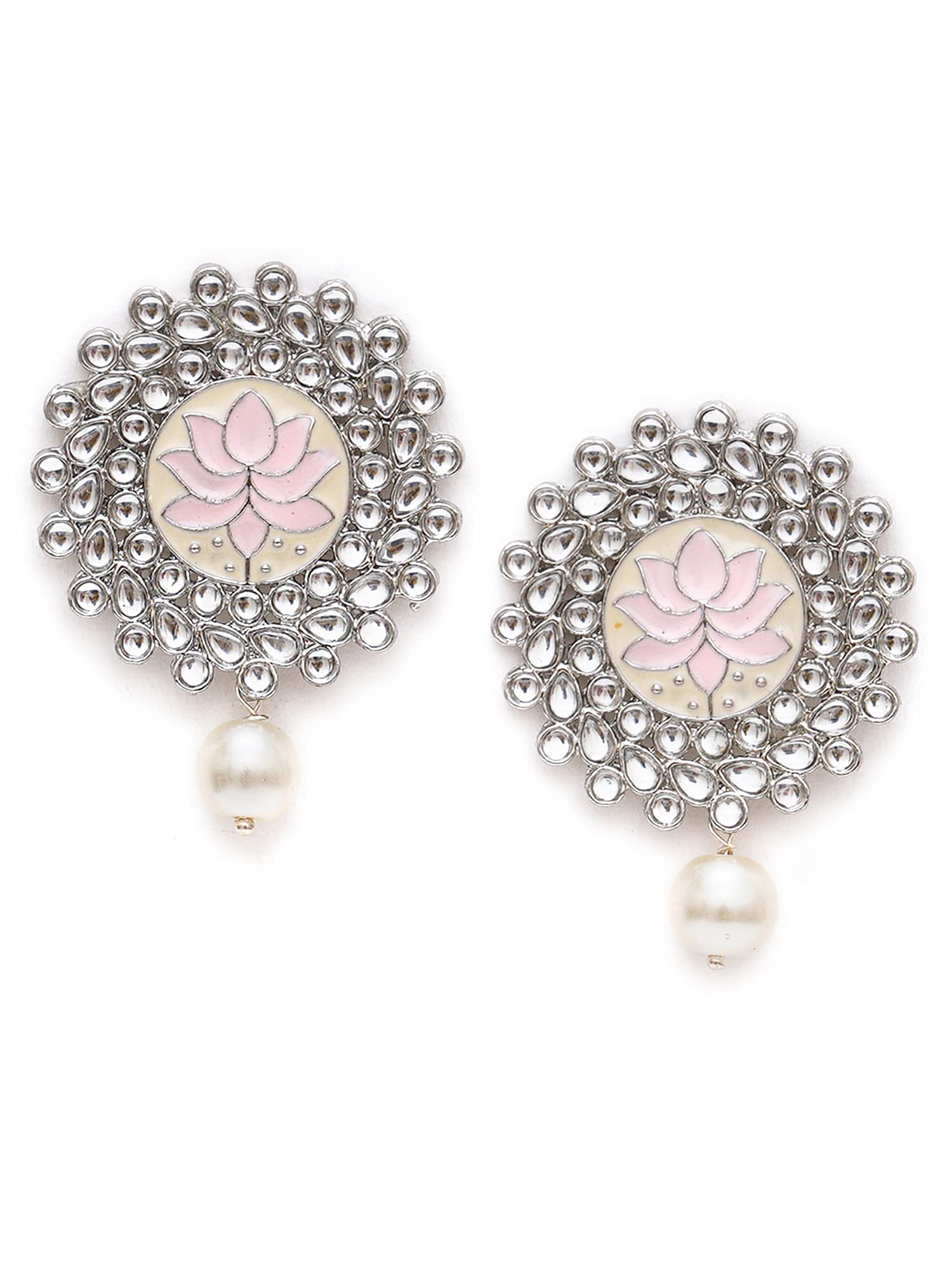 Karatcart Oxidised Silver Pink Meena Pearl Beads Kundan Stud Earrings for Women (B0BT1S27NJ) Amazon Price History, Amazon Price Tracker