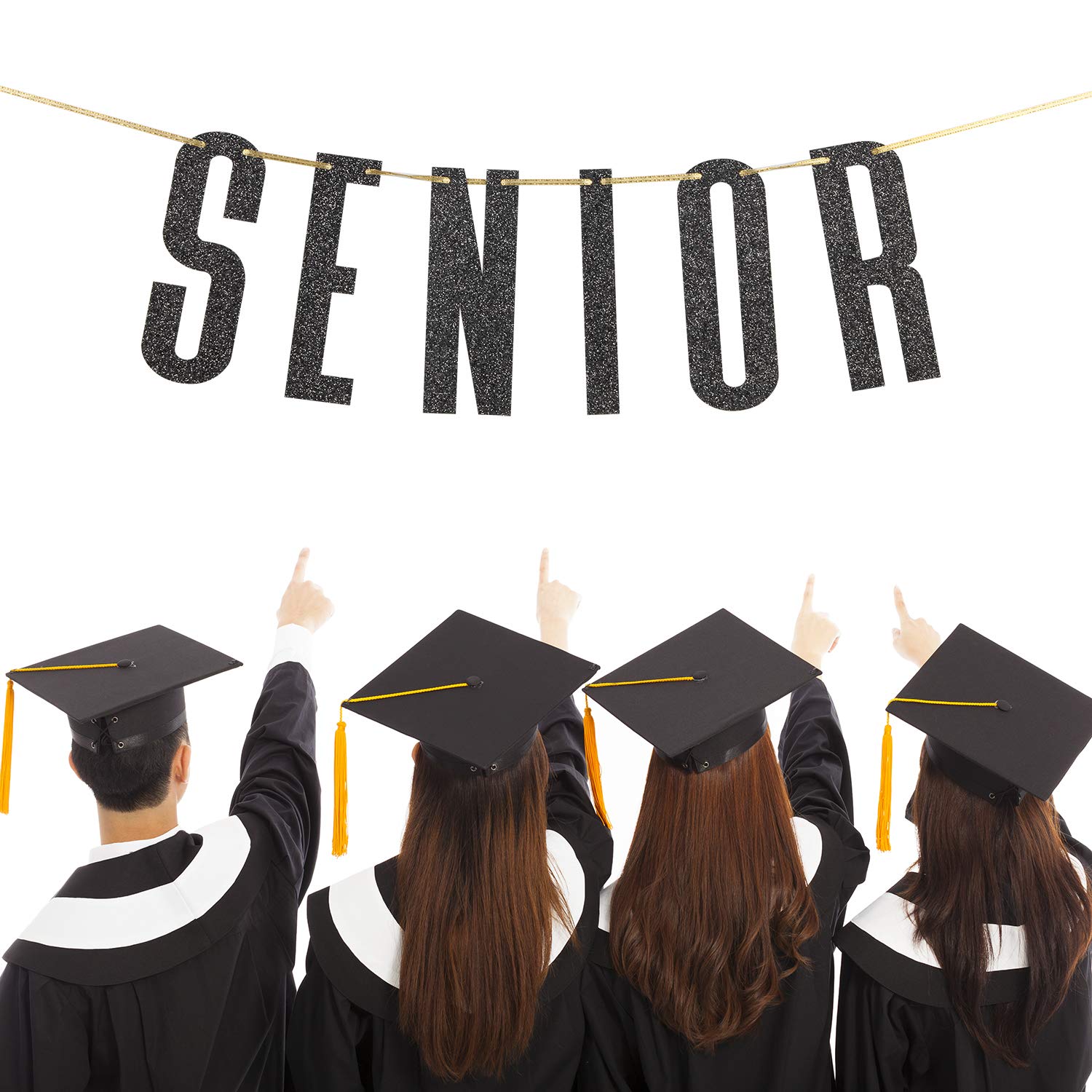 INNORU Glitter Senior Banner – High School & College Graduation Party Decoration With Black Glitter Letters