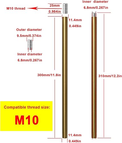 Miniatura 2 de Haligate Varilla de extensión roscada M10 de latón cepillado para luz colgante, iluminación de islas, candelabros, varillas descendentes y vástagos