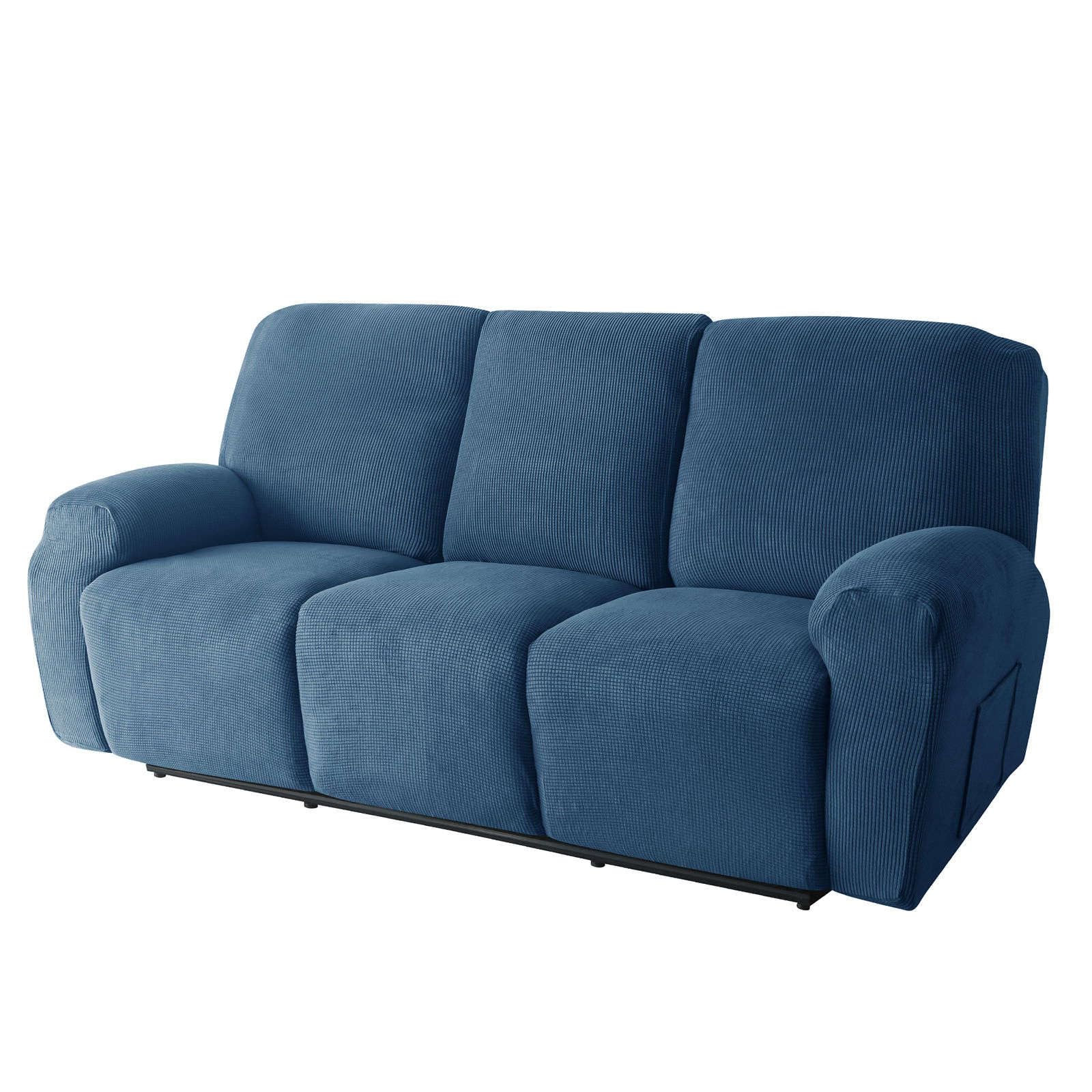 Clgty Royal Blue Stretch 8-Piece Recliner Couch Covers 3 Seat, Soft Jacquard Fabric Reclining Sofa Slipcover With Pocket Armchair Covers For Pets Kids-3 Seater