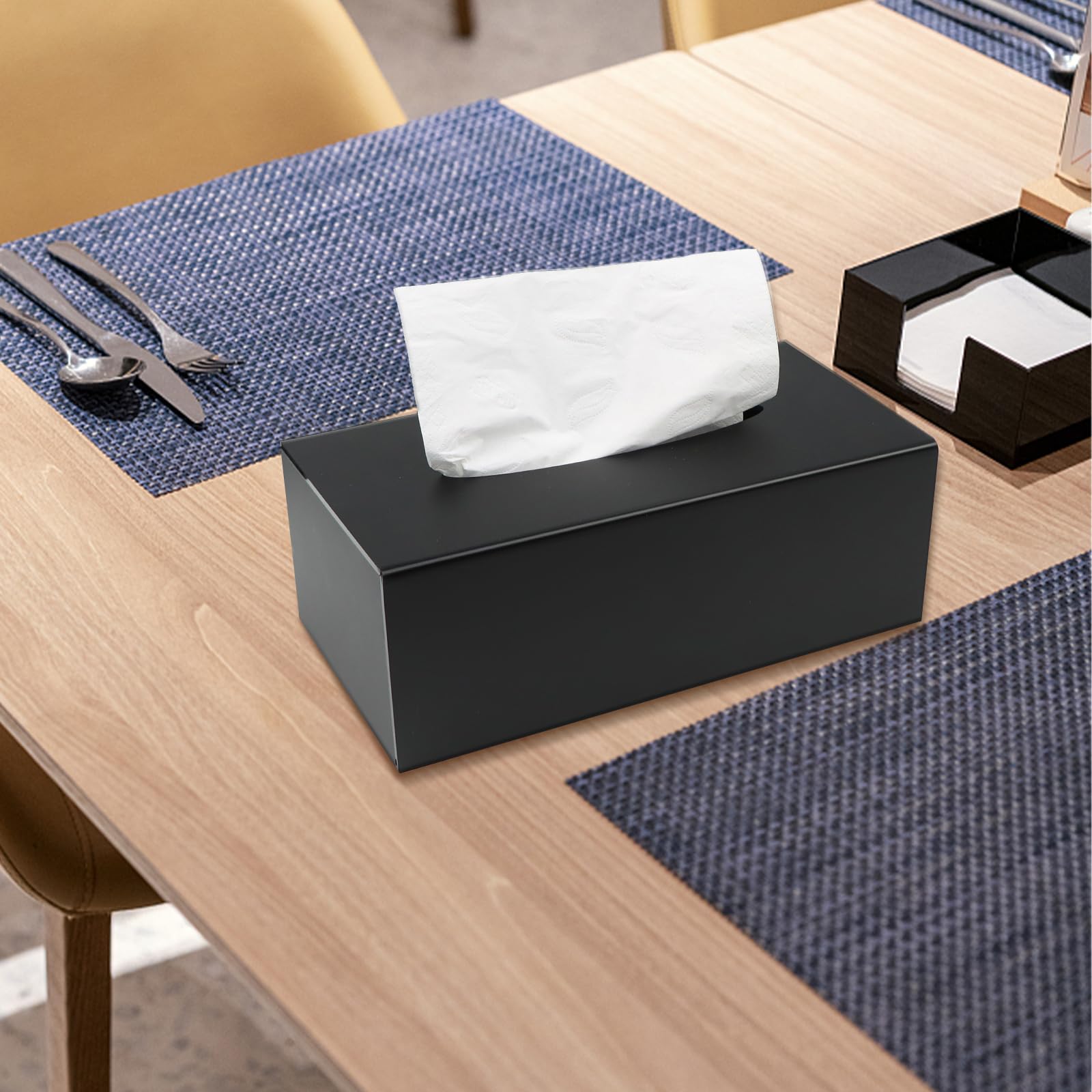 Porta Fazzoletti Rettangolare, Acrilico Carta del Tessuto Dispenser, Fondo Magnetico, 25 * 13 * 9cm Nero con Porta Scorrevole per Casa, Ufficio, Hotel