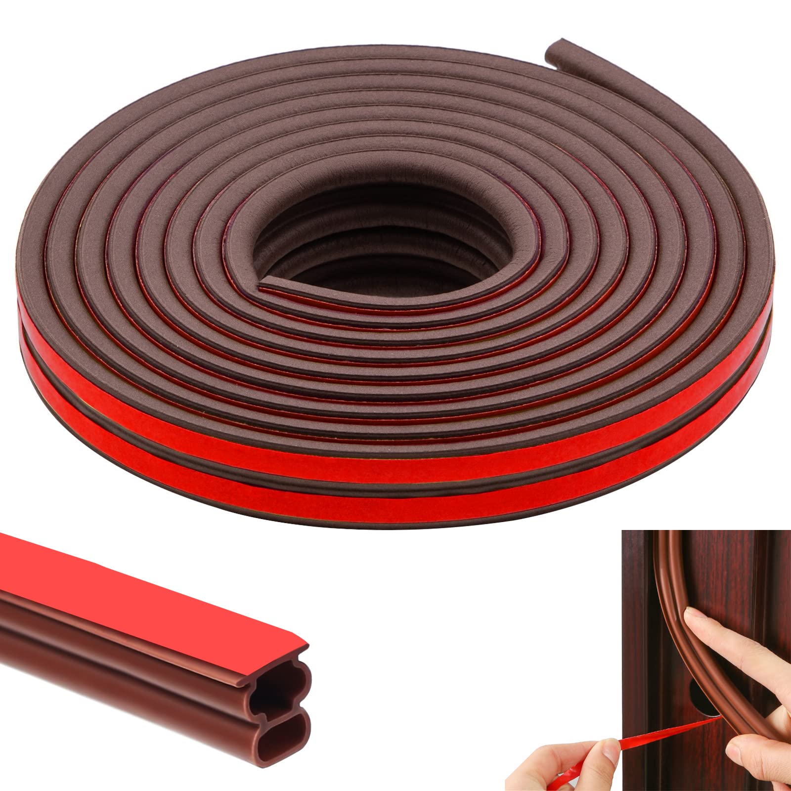 TIHOOK 10m Rubber Door Seal Strip Self-Adhesive, 10m x 10mm Door Seal, Weather Stripping Tape, Doors Windows Draught Excluder, for Windproof, Dustproof, Soundproof, Heat Insulation