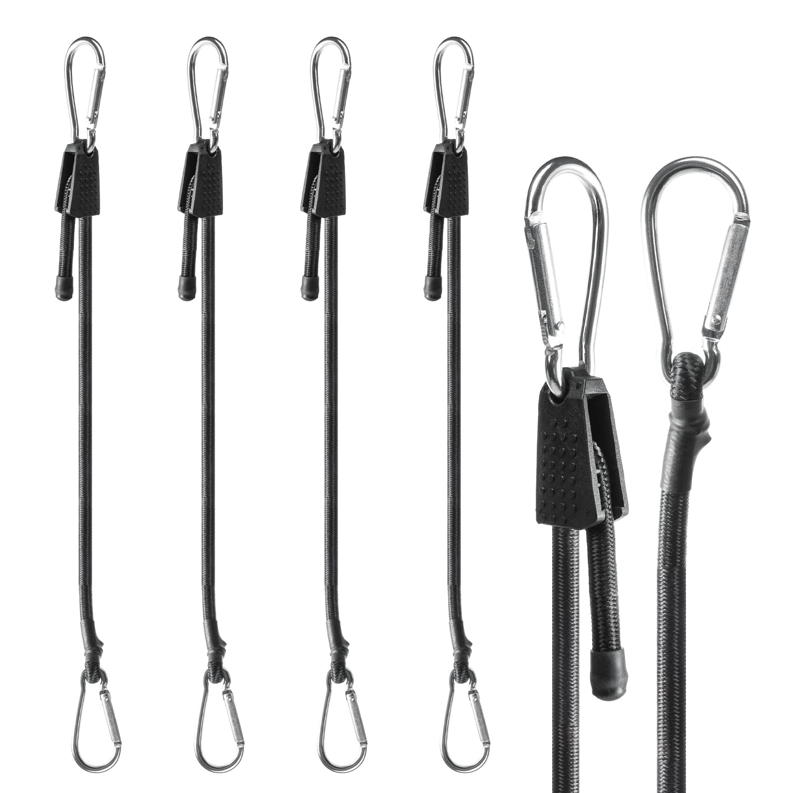 Adjustable Bungee Cords with Hooks, 100cm Bungee Cords with Carabiner Clips