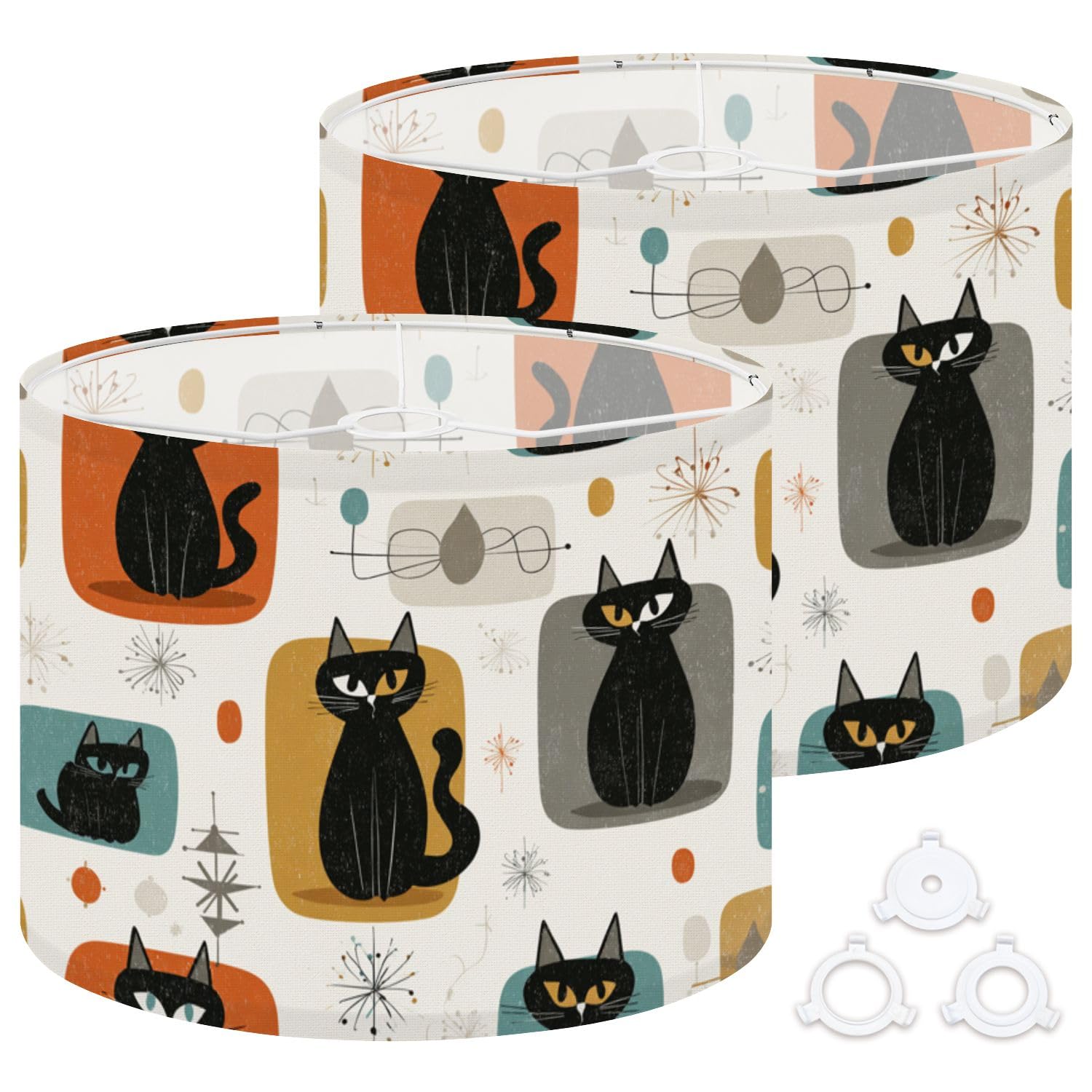 Deruinvaio Multi6 Drum Lamp Shades Vintage 1960S Cat Starburst 13"X13"X10" Medium Lampshade Diy Replacement Lamp Shade For Table Lamps Floor Lamps Required Assembly