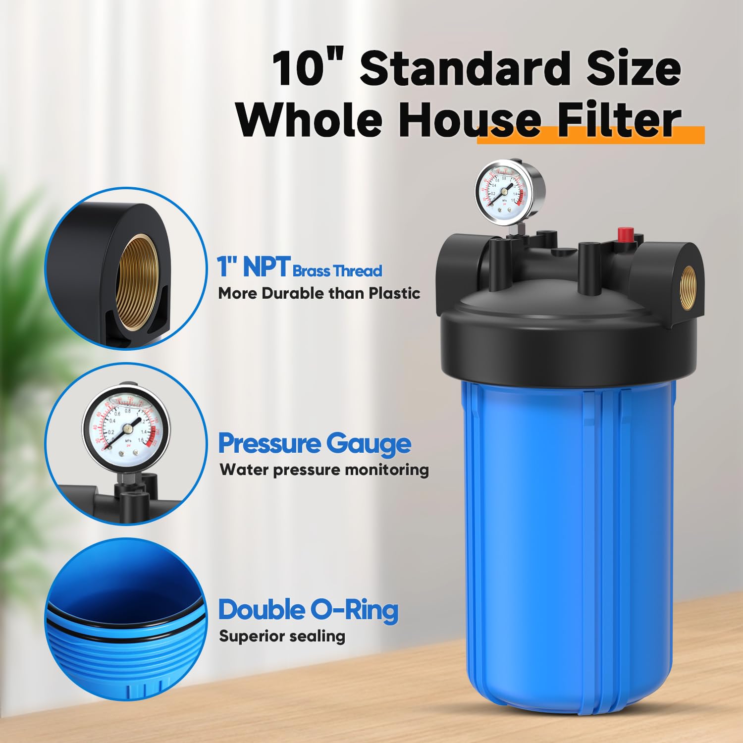 PUREPLUS Filtro de agua de 1 etapa para toda la casa, con filtro de agua reductor de manganeso de hierro, carcasa universal de cartucho de 10 x 4.5 pulgadas, sistema de prefiltración para agua de pozo