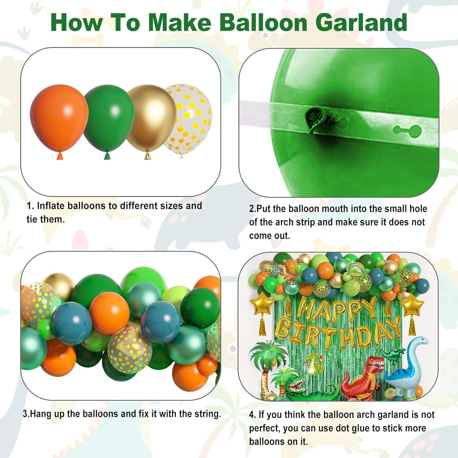 125 stuks dino-verjaardagsballonnenset, dinosaurusballonnen, verjaardagsfeestje, jungle, folieballon, verjaardagsdecoratie in groen, oranje, blauw, voor Hawaï-decoratie, jungle, safaridecoratie